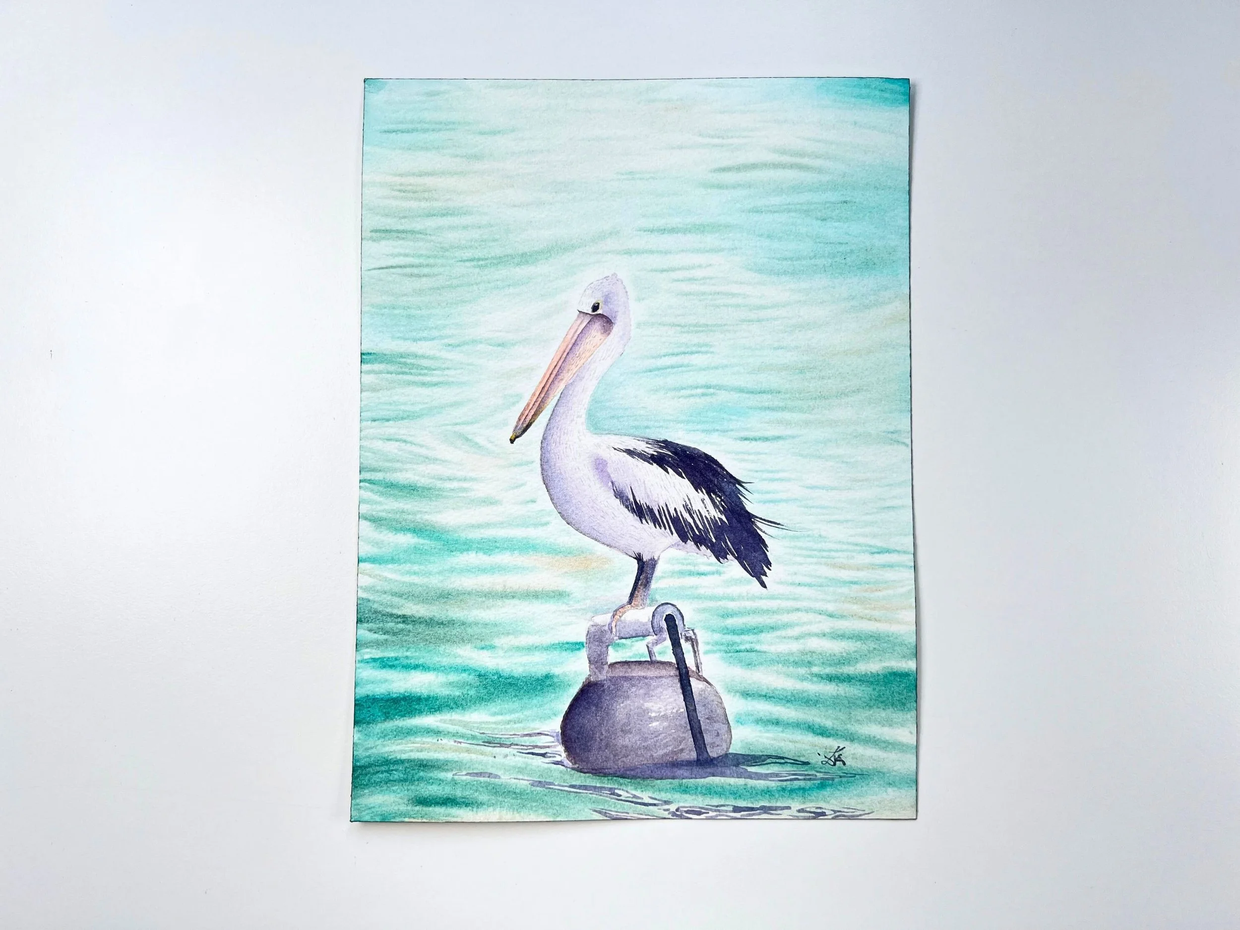 Close-up of Australian Pelican Original Watercolor Painting Unframed- Wildlife Art for Rustic Homes