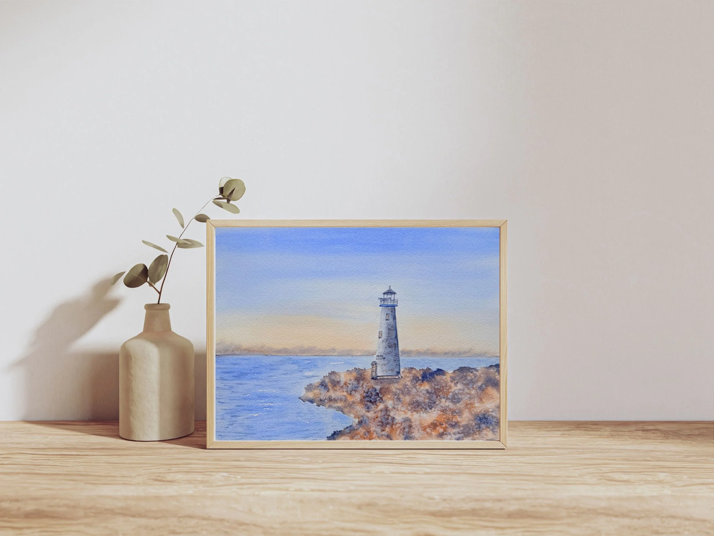 Original Watercolor Lighthouse Painting Coastal Sunset Seascape Nautical Wall Art 4.jpg