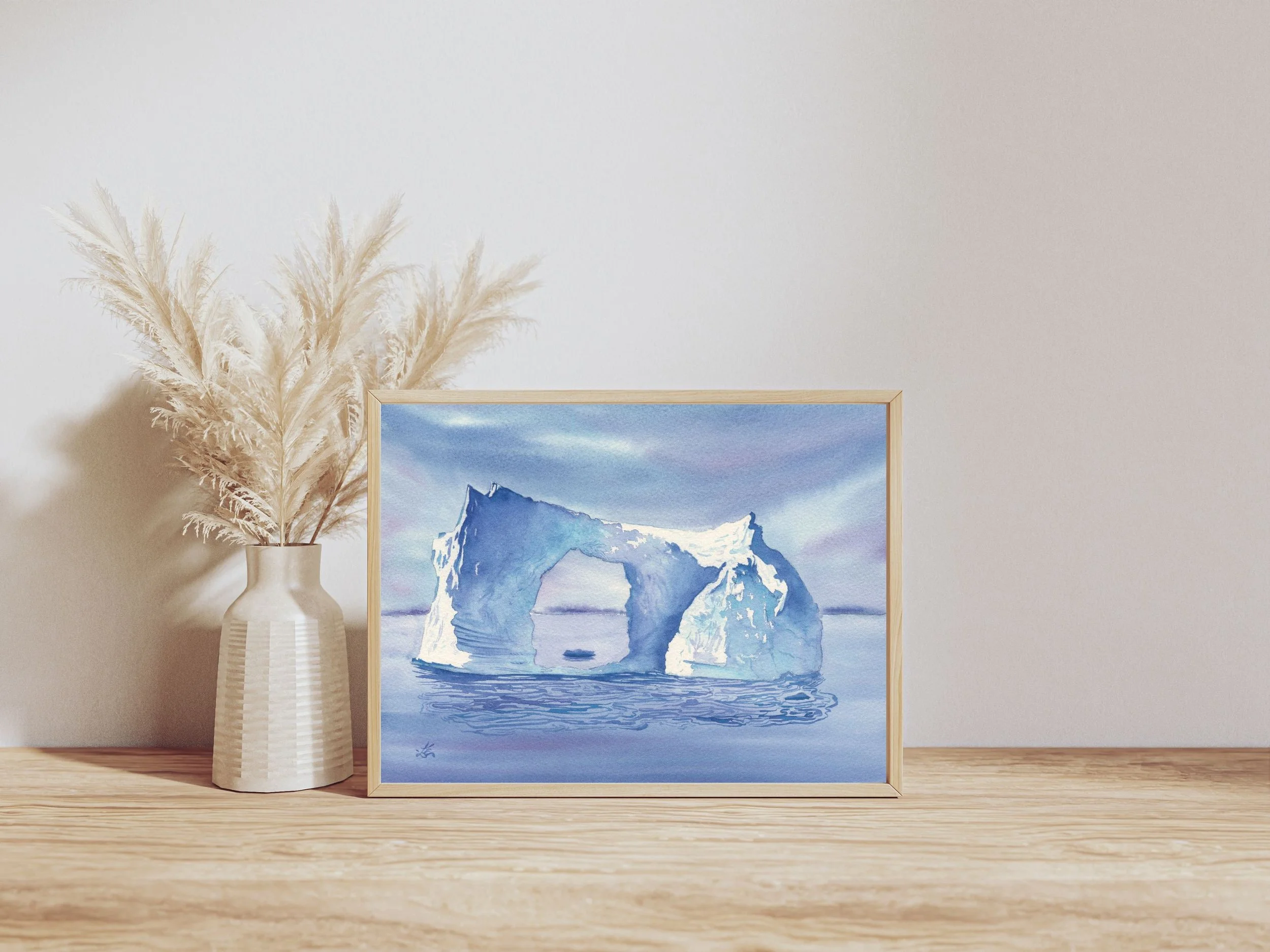 Iceberg Arch Watercolor Art Print, Polar Ocean Landscape Wall Art, Arctic Seascape 6.jpg