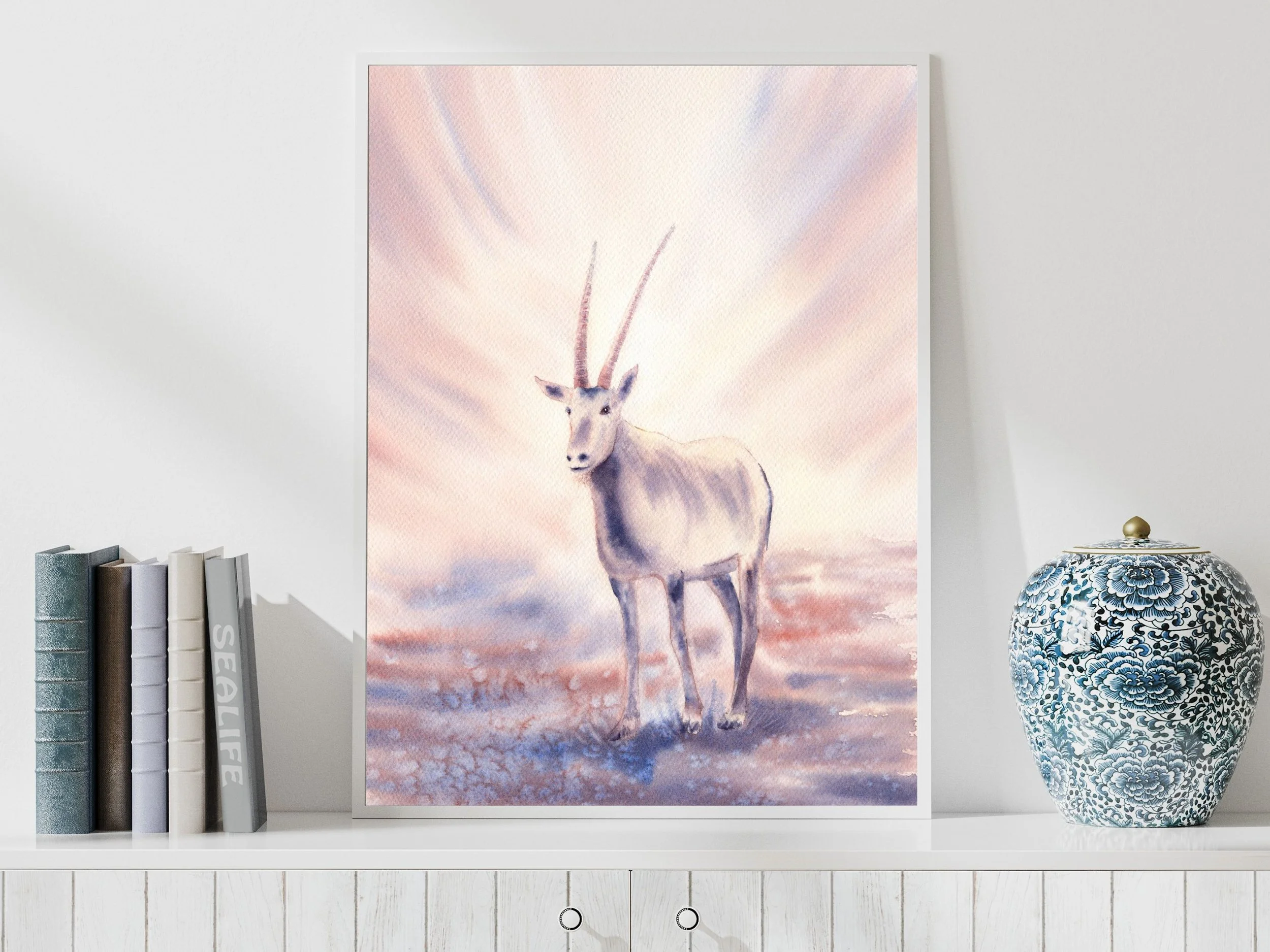 Oryx Antelope Fine Art Print Wildlife Watercolor Wall Art Desert Animal Decor Archival Fine Art Poster 2.jpg