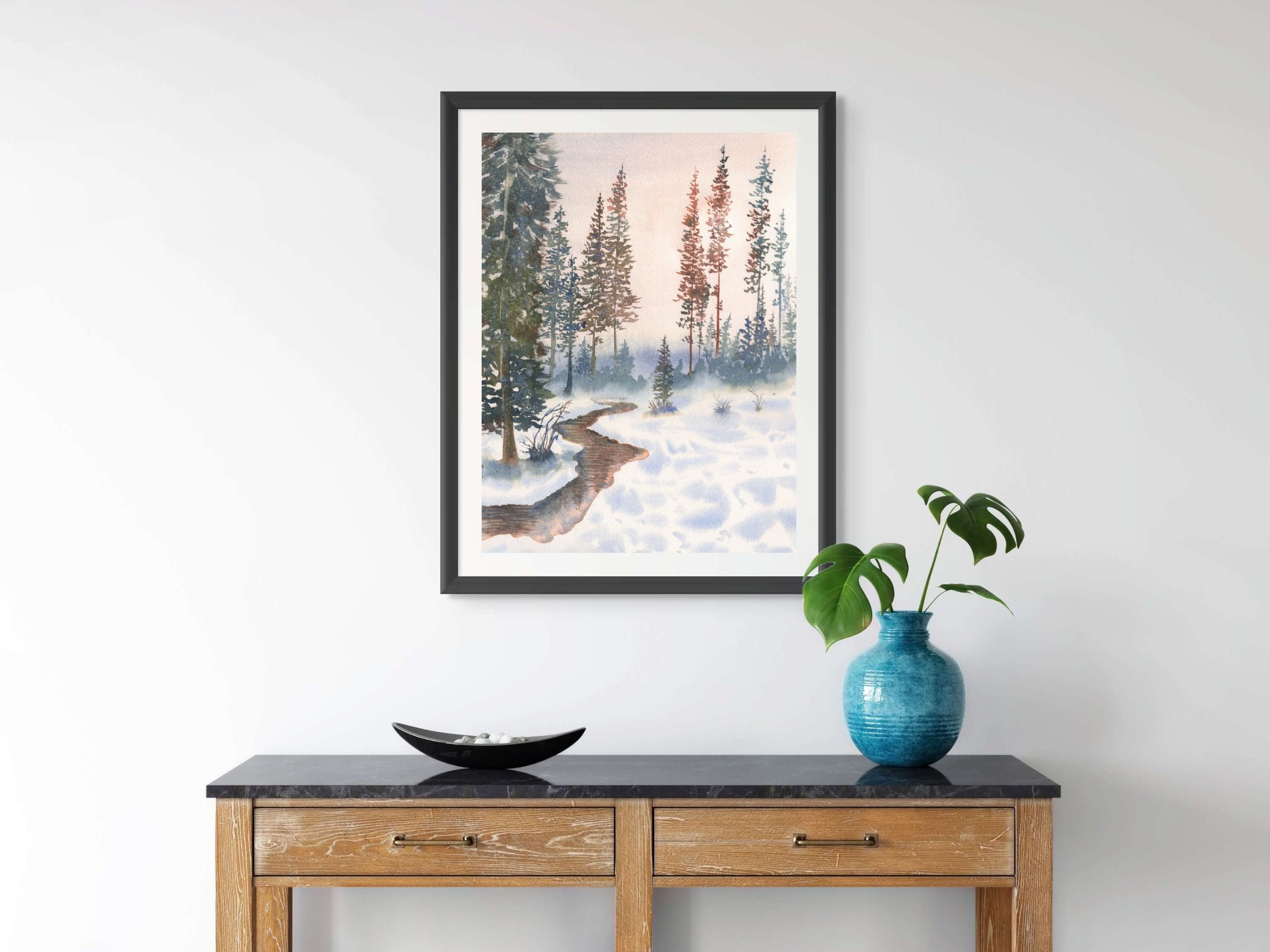 Pine Trees Fine Art Print Winter Landscape Painting Snowy Pine Forest Art Serene Woodland Scene 8.jpg