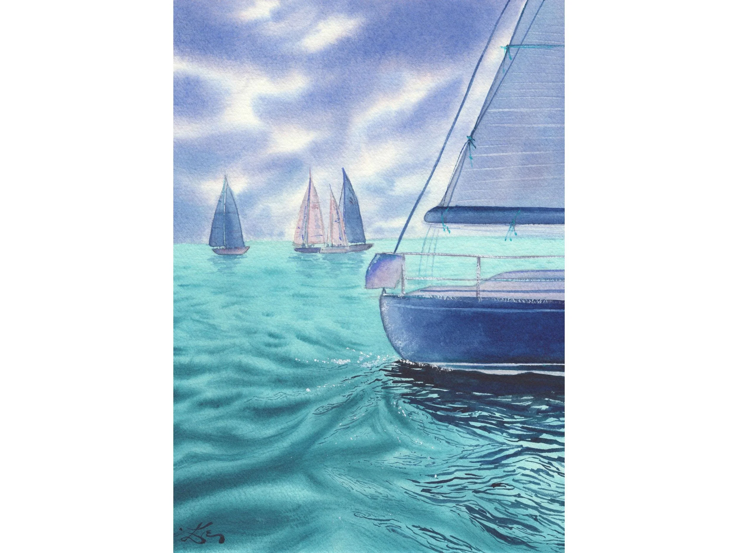 Sailing Regatta Archival Art Print, Watercolor Sailboat Art Poster.jpg