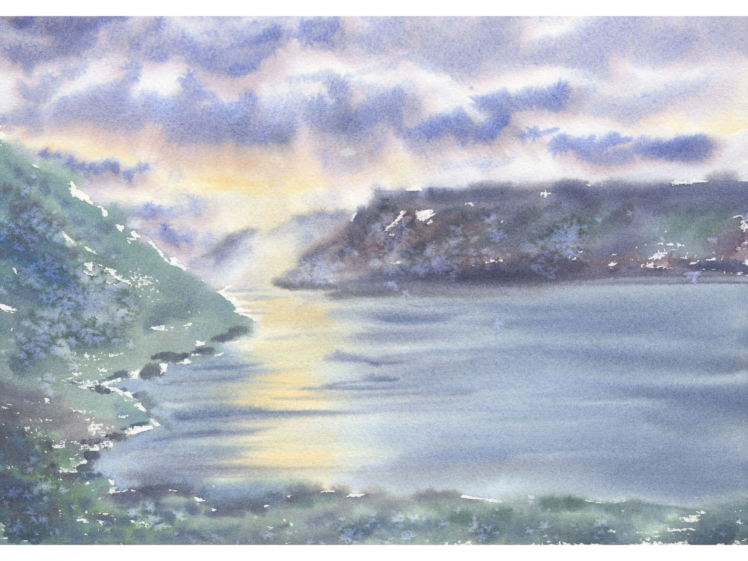 Archival Art Print of Fjord Landscape, Moody Nordic Coastline with Calm Water & Dramatic Sky Post.jpg