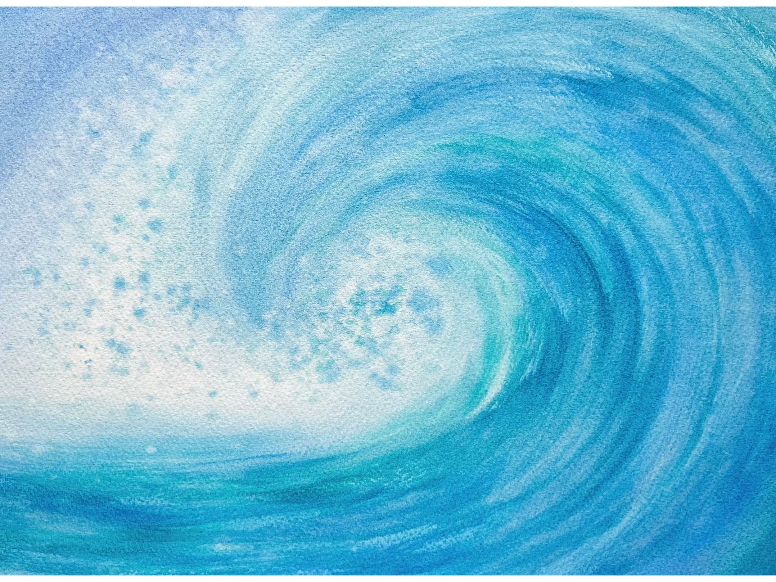 Dynamic watercolor painting of a powerful wave, perfect for ocean lovers. "Time for Surfing" captures the thrill and energy of the sea.