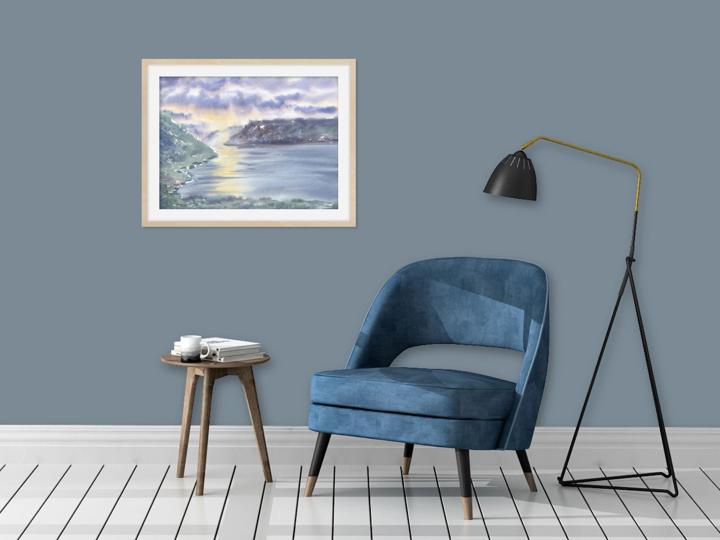 Archival Art Print of Fjord Landscape, Moody Nordic Coastline with Calm Water & Dramatic Sky 8.jpg