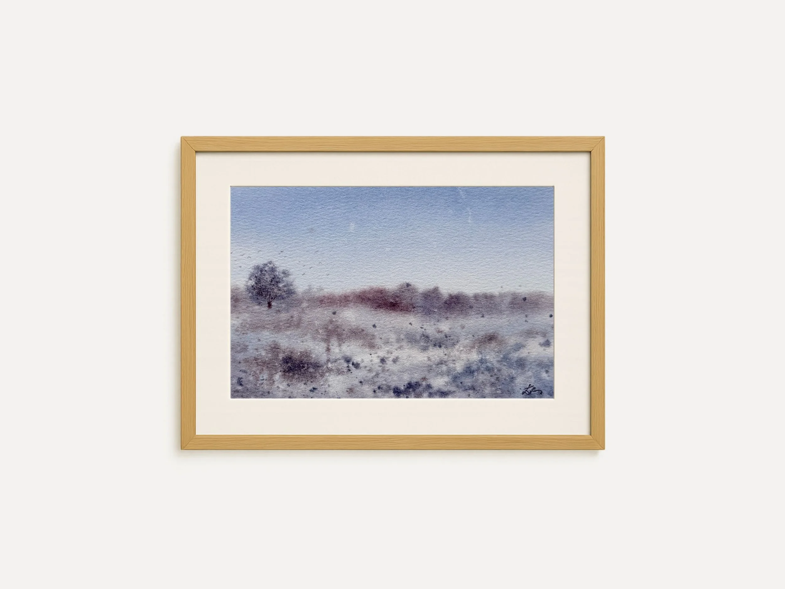 Original Watercolor Winter Field Painting, Minimalist Foggy Landscape, Soft Neutral Nature Art 2.jpg