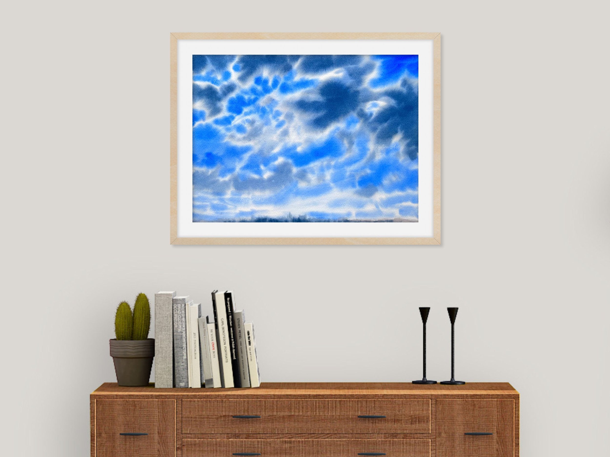 Just Before the Storm – Original Watercolour Sky Painting, Minimalist Cloud Art for Your Home Office framed