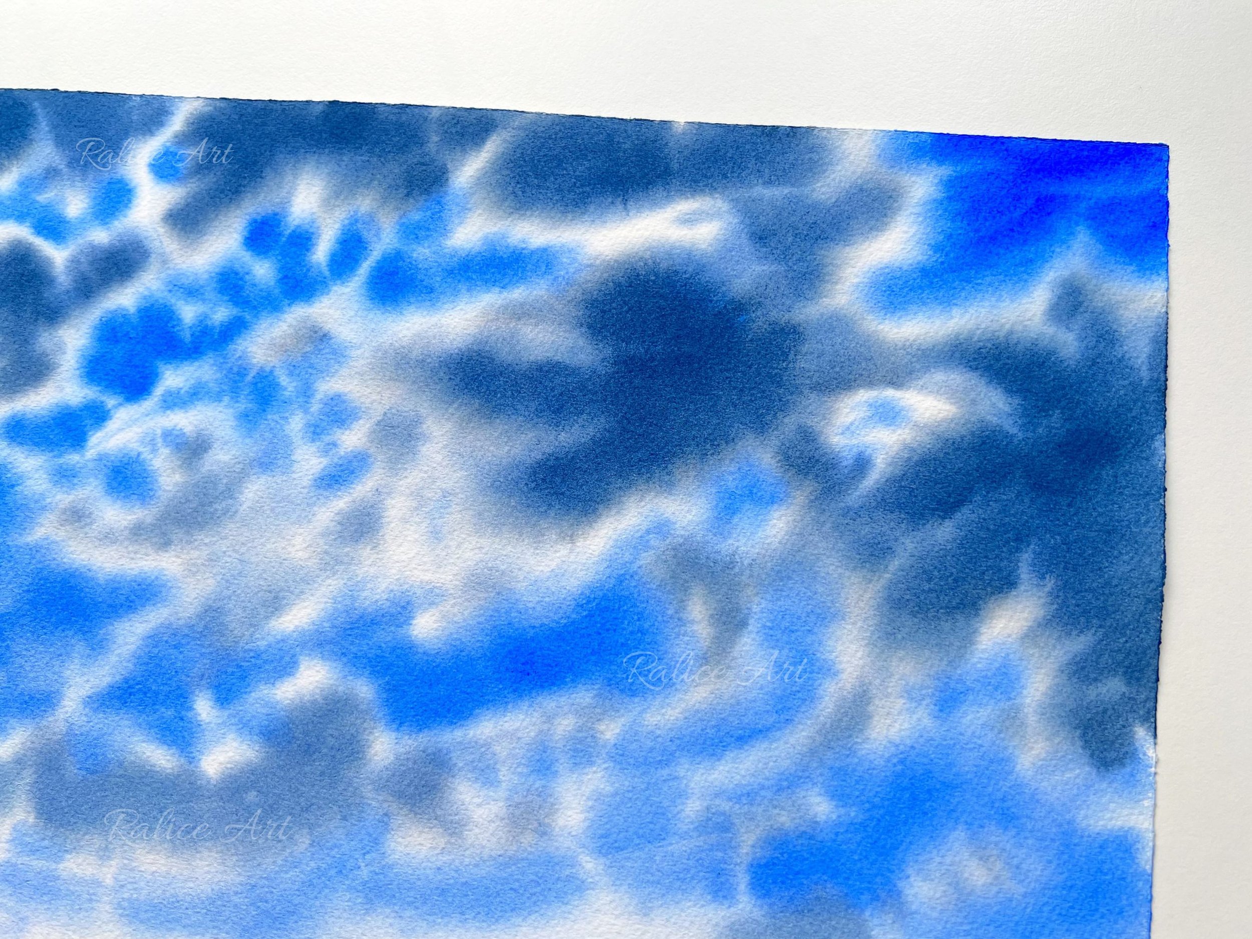 Just Before the Storm – Original Watercolour Sky Painting, Minimalist Cloud Art for Your Home Office unframed Upper left corner
