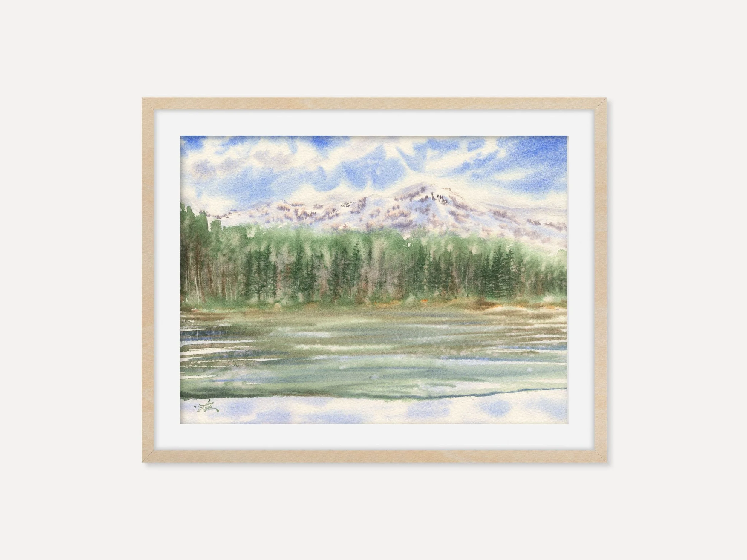 Watercolor Forest Lake Art Print Misty Pines and Calm Water, Atmospheric Nature Landscape Art Poster