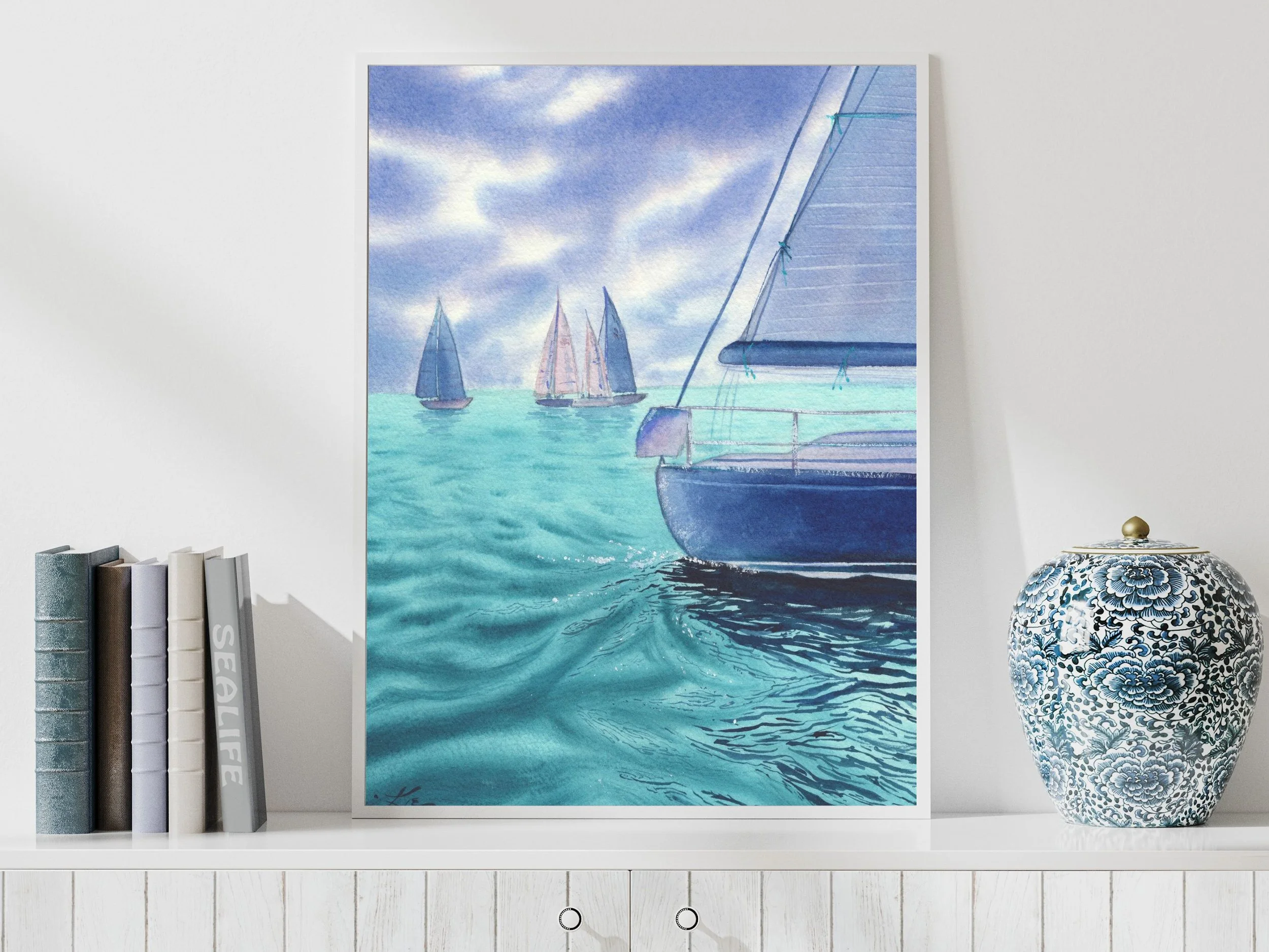 Sailing Regatta Archival Art Print, Watercolor Sailboat Art Poster 2.jpg