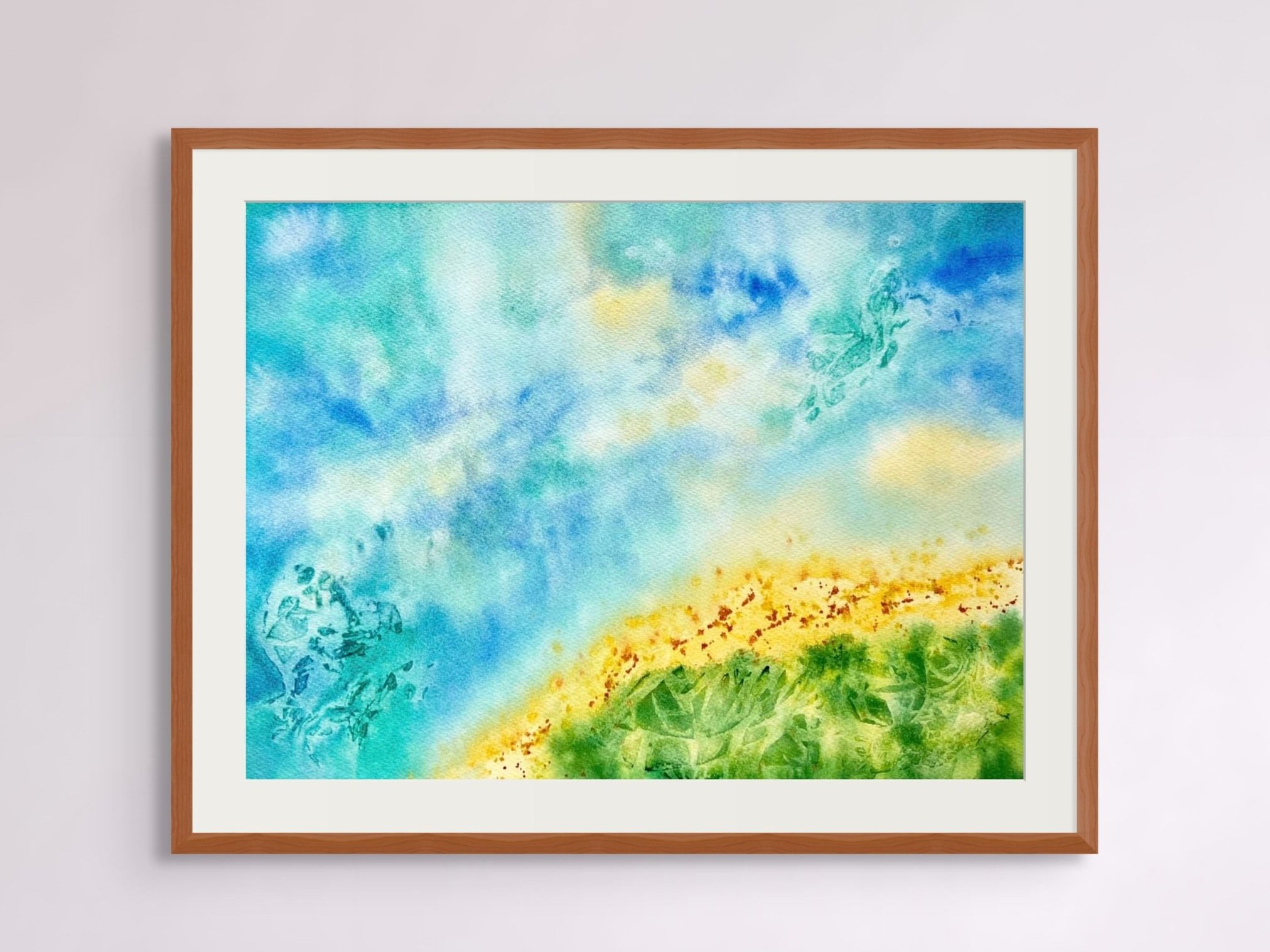 Original watercolor painting "Abstract Seascape" framed, adding a calming and modern coastal touch to your space.