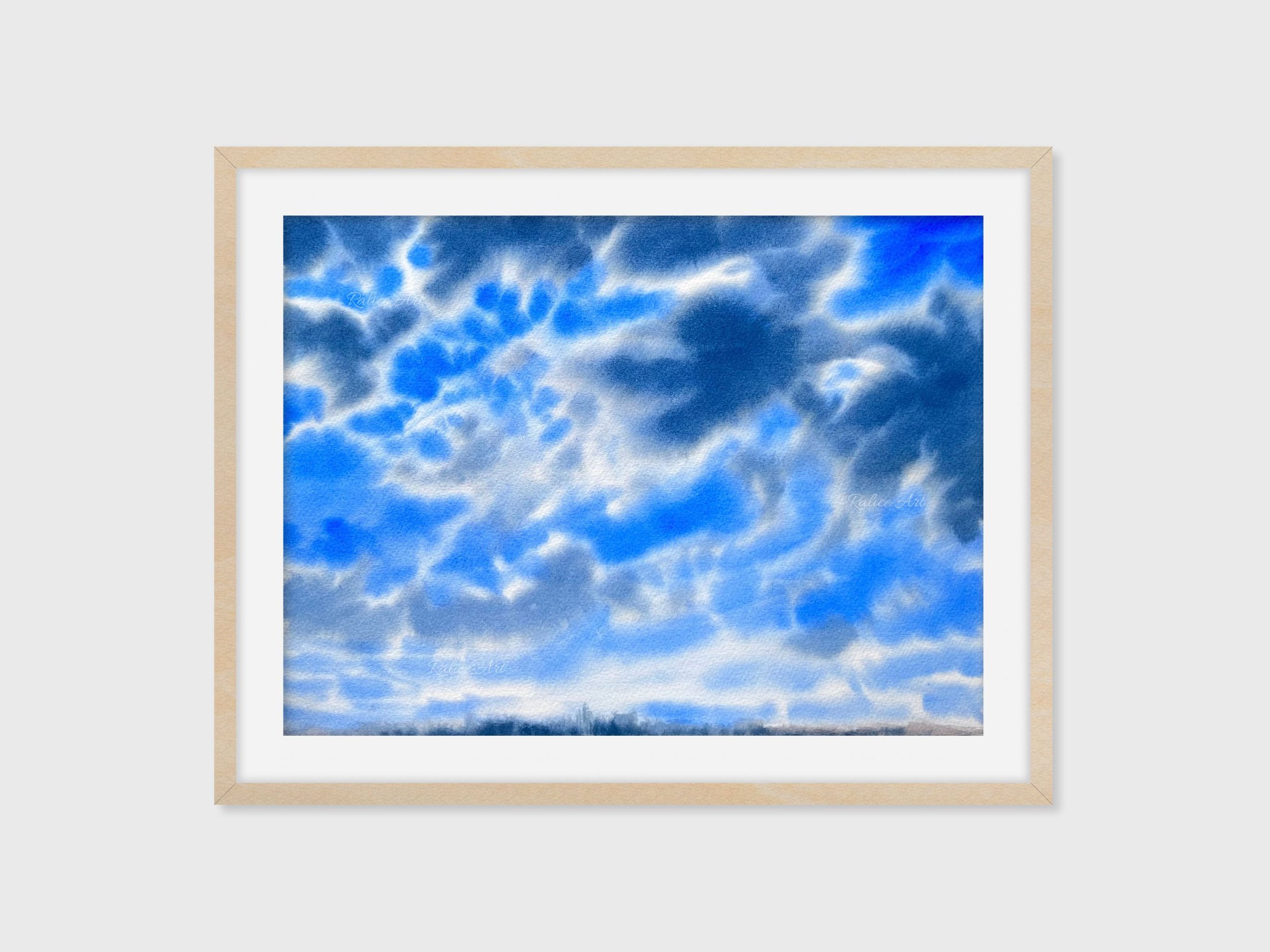 Just Before the Storm – Original Watercolour Sky Painting, Minimalist Cloud Art for Your Home Office framed