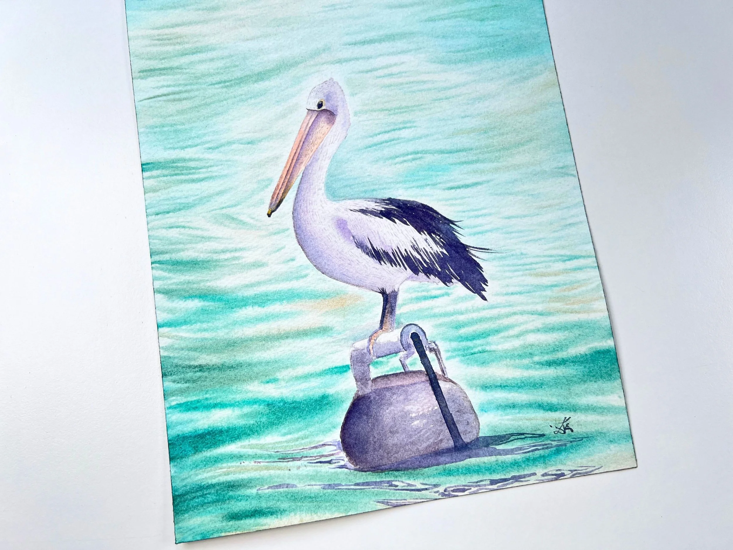 Close-up of Australian Pelican Original Watercolor Painting Unframed- Wildlife Art for Rustic Homes