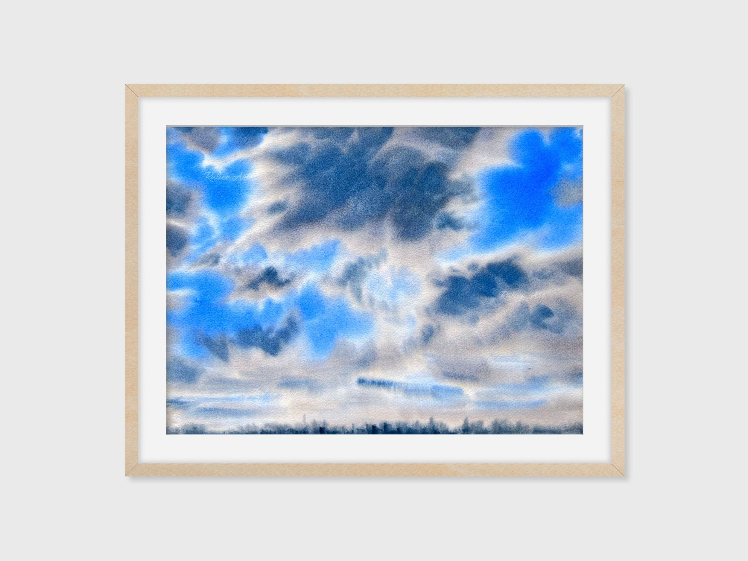 Warm Clouds Watercolour Painting of warm sky on Paper by Ralitsa Arnaudova Ralice Art Framed