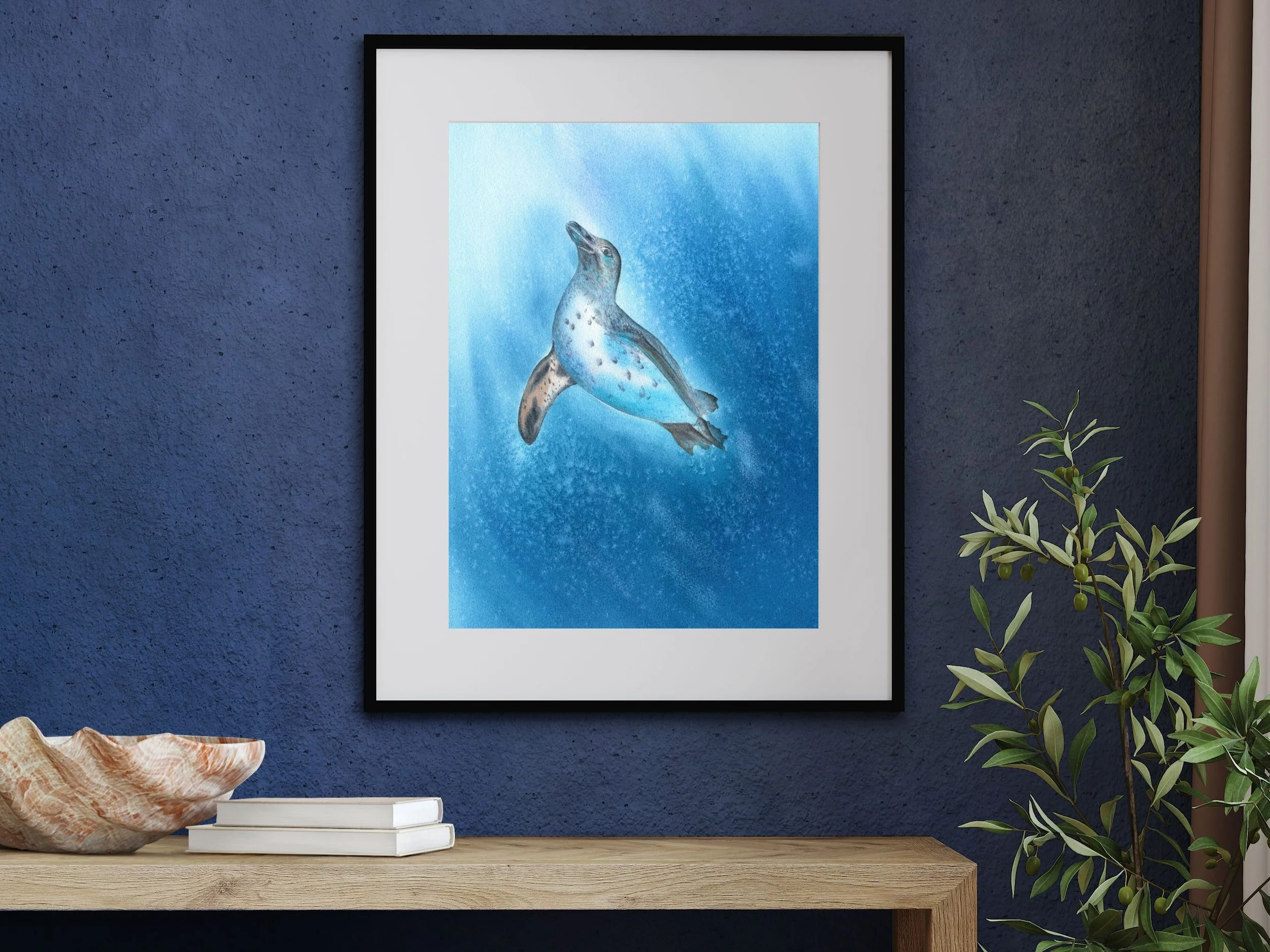 Galapagos Penguin Fine Art Print Wildlife Watercolor Wall Art Coastal Animal Decor Archival Fine Art Nature Artwork 3.jpg