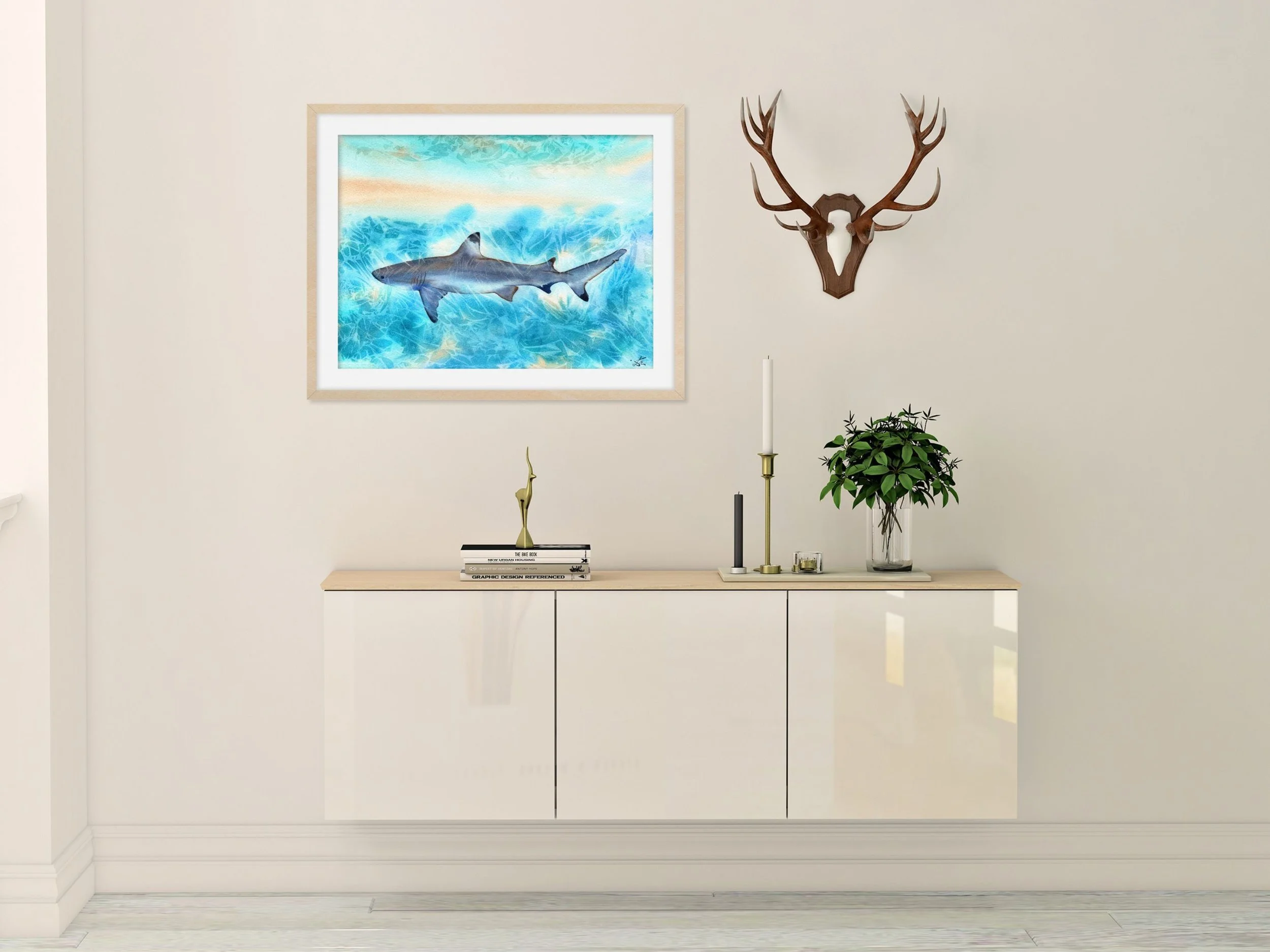 Sunlit Shark Art Print, Ocean Marine Life Art Deep Sea Creature for Kids bedroom 7.jpg (Copy)