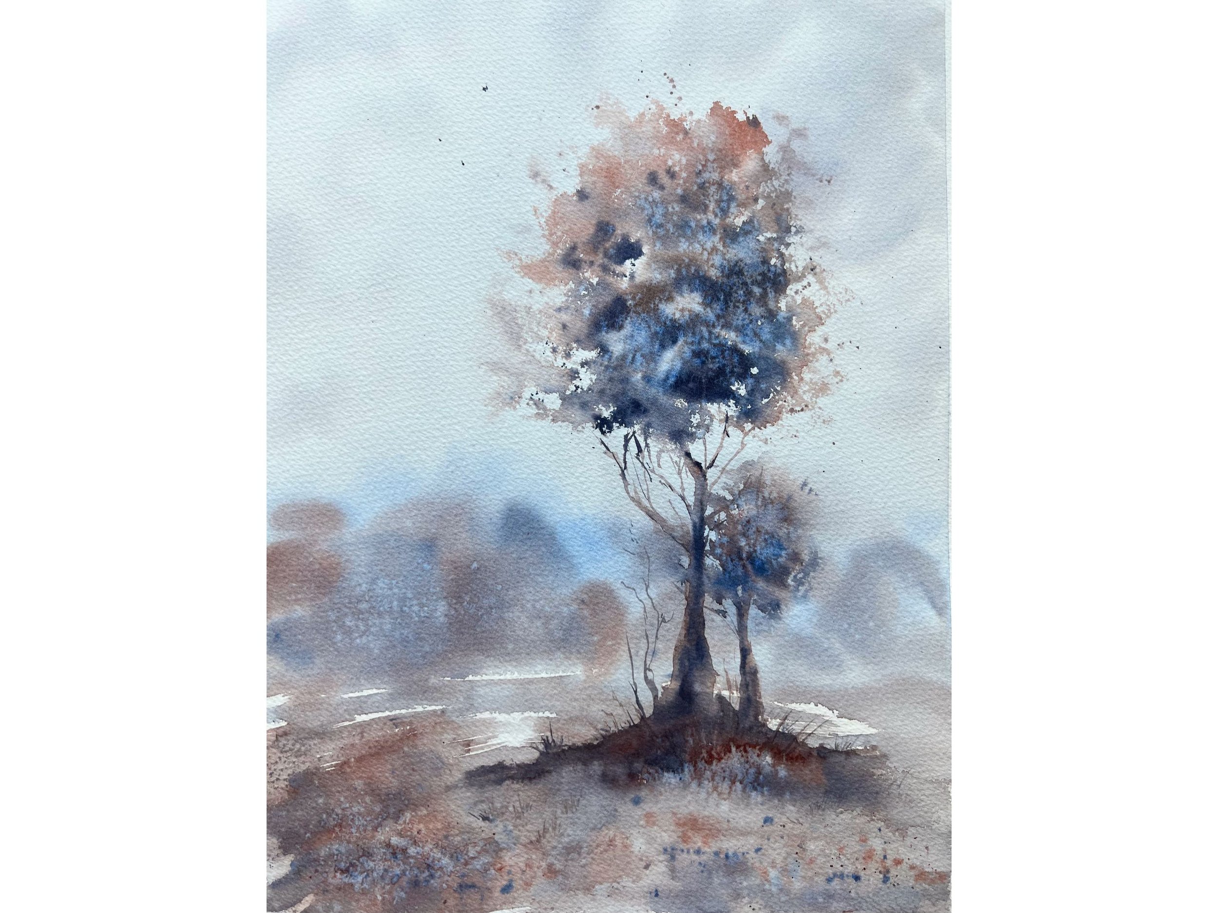 Just The Two of Us - Original Tree Painting, Landscape Wall Art, Farm House Wall Art, Minimalist Nature Painting, Two Trees, Parental Love by Ralice Art closeup