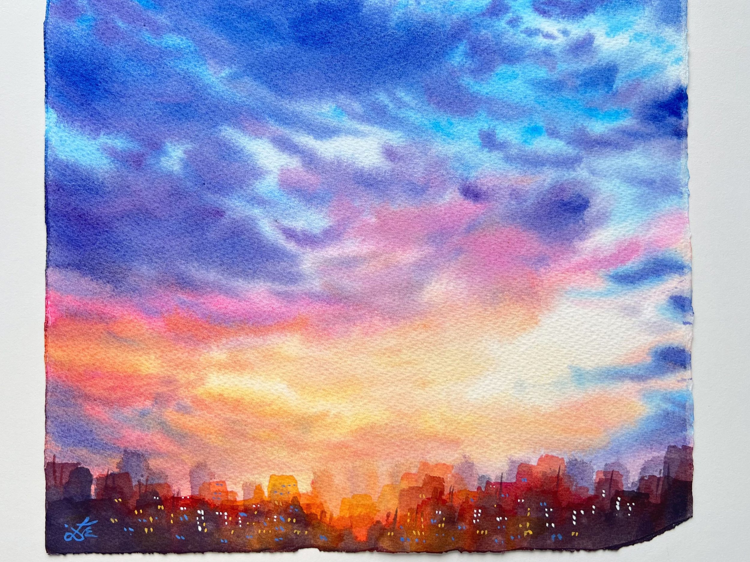 Blue Sunset Clouds Painting, Cloudscape Painting, Original Watercolor Painting, Sunset Sky Painting, New Home Gift Ideas, Housewarming Gift