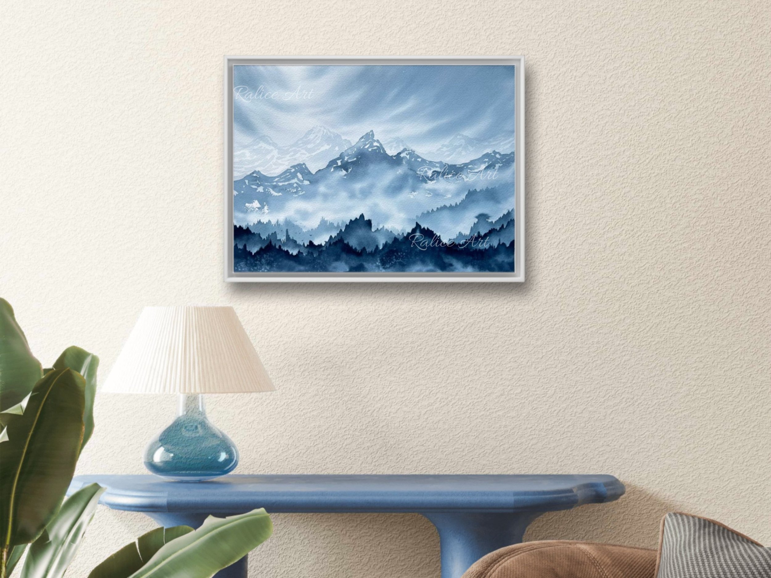 Misty Mountain Valley Original Watercolor Painting of a Misty Dreamy Forest Landscape Painting, Foggy Mountain Art, Nature Scenery Watercolour