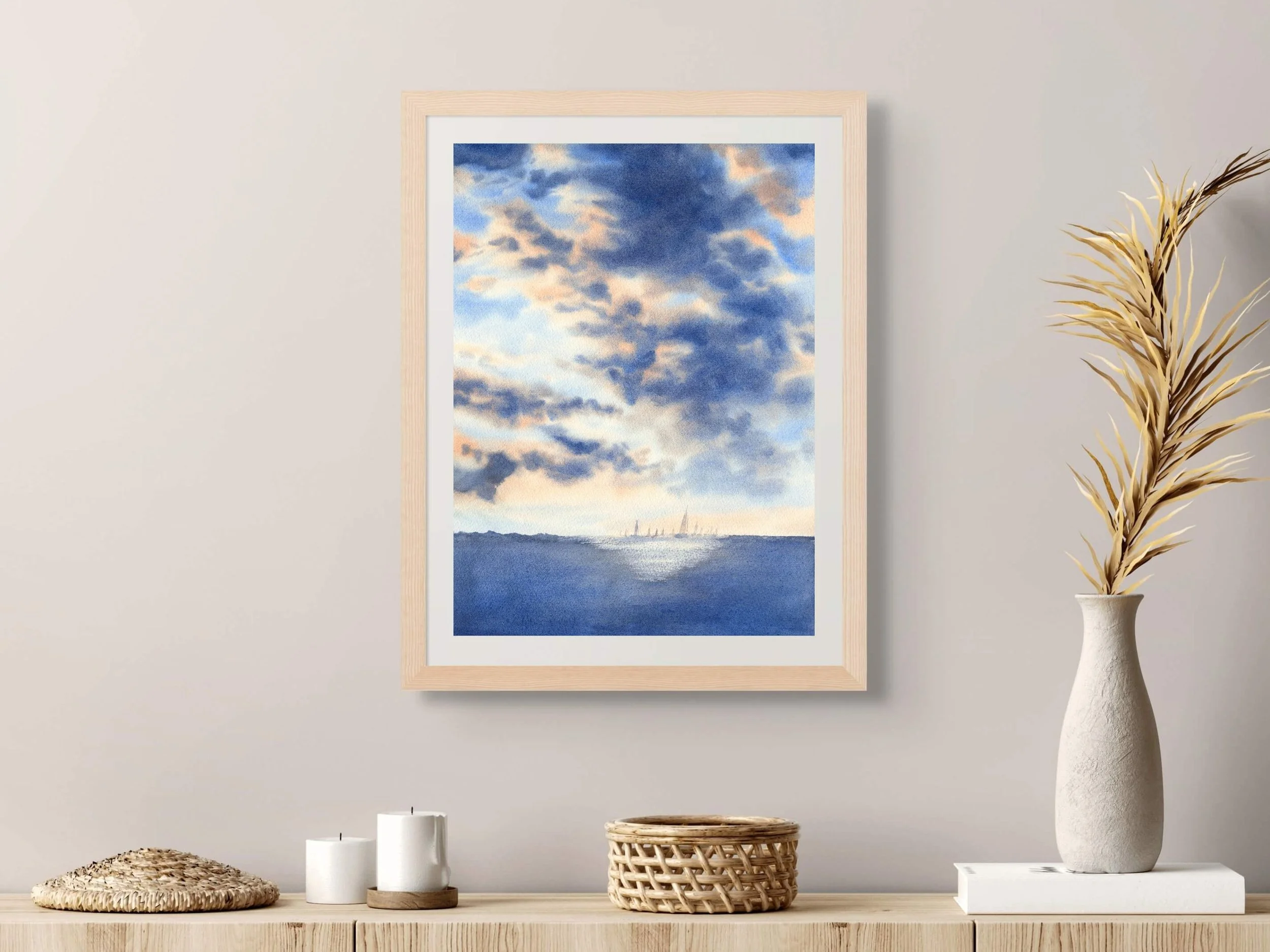 Stormy Sea Horizon Archival Art Print, Watercolor Ocean Painting Print 11.jpg
