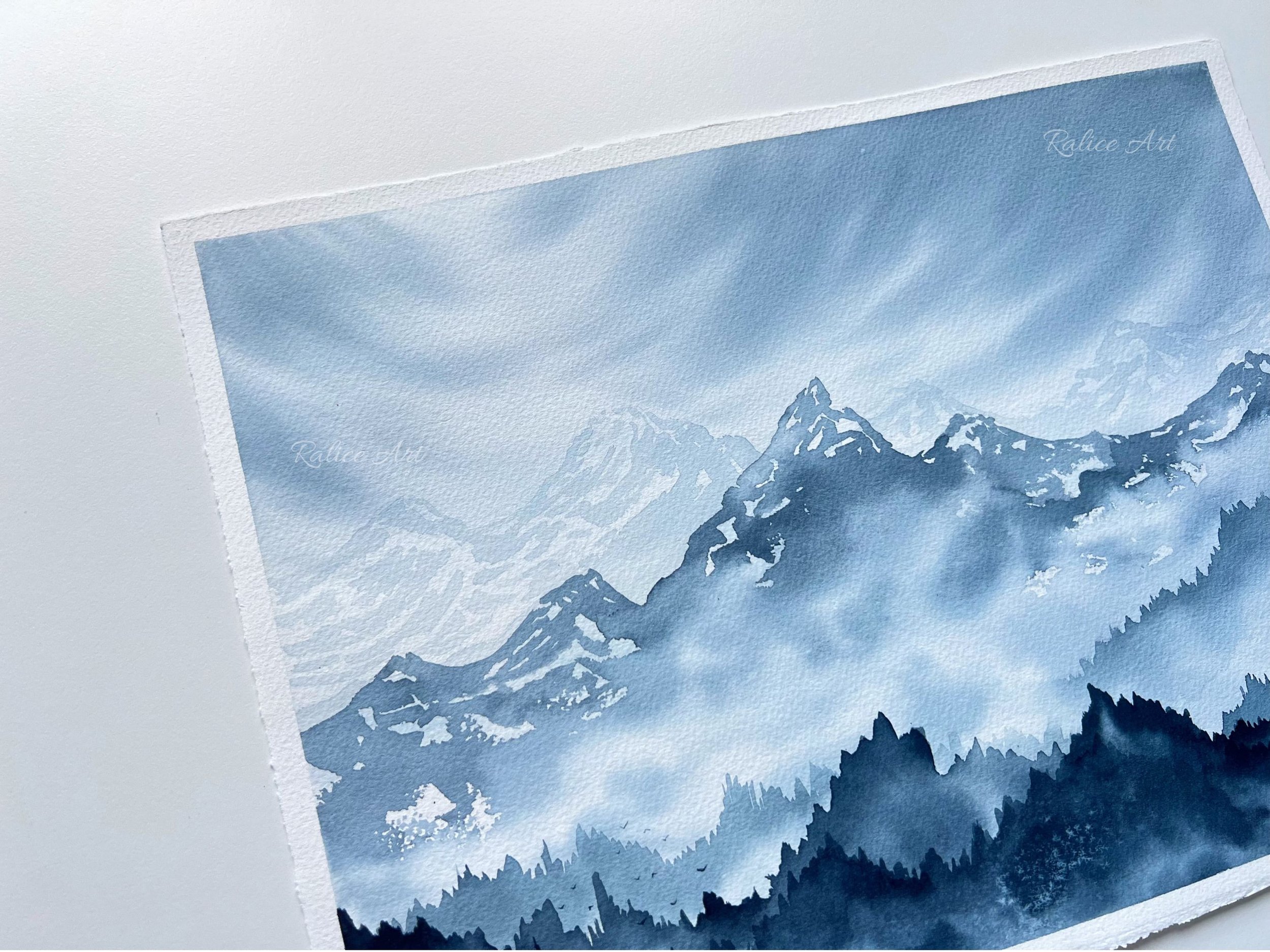 Misty Mountain Valley Original Watercolor Painting of a Misty Dreamy Forest Landscape Painting, Foggy Mountain Art, Nature Scenery Watercolour
