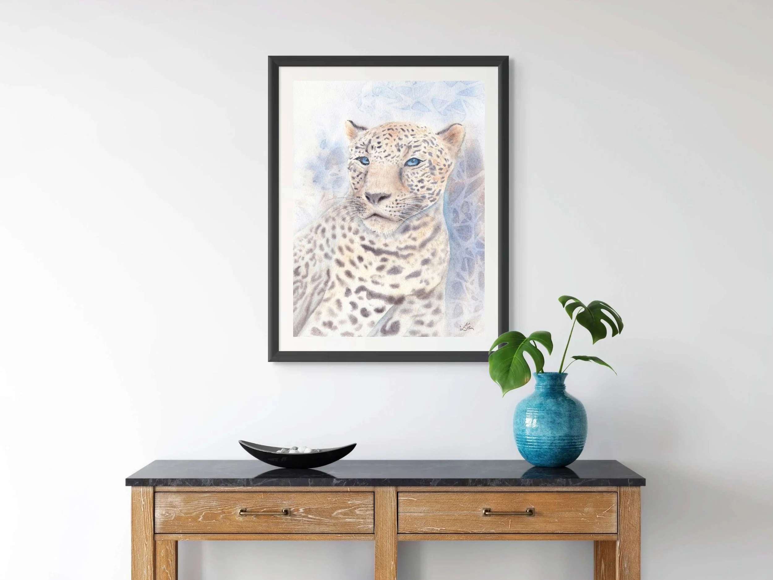 Caucasian Leopard Fine Art Print Wildlife Watercolor Wall Art Mountain Animal Decor Archival Art 9.jpg