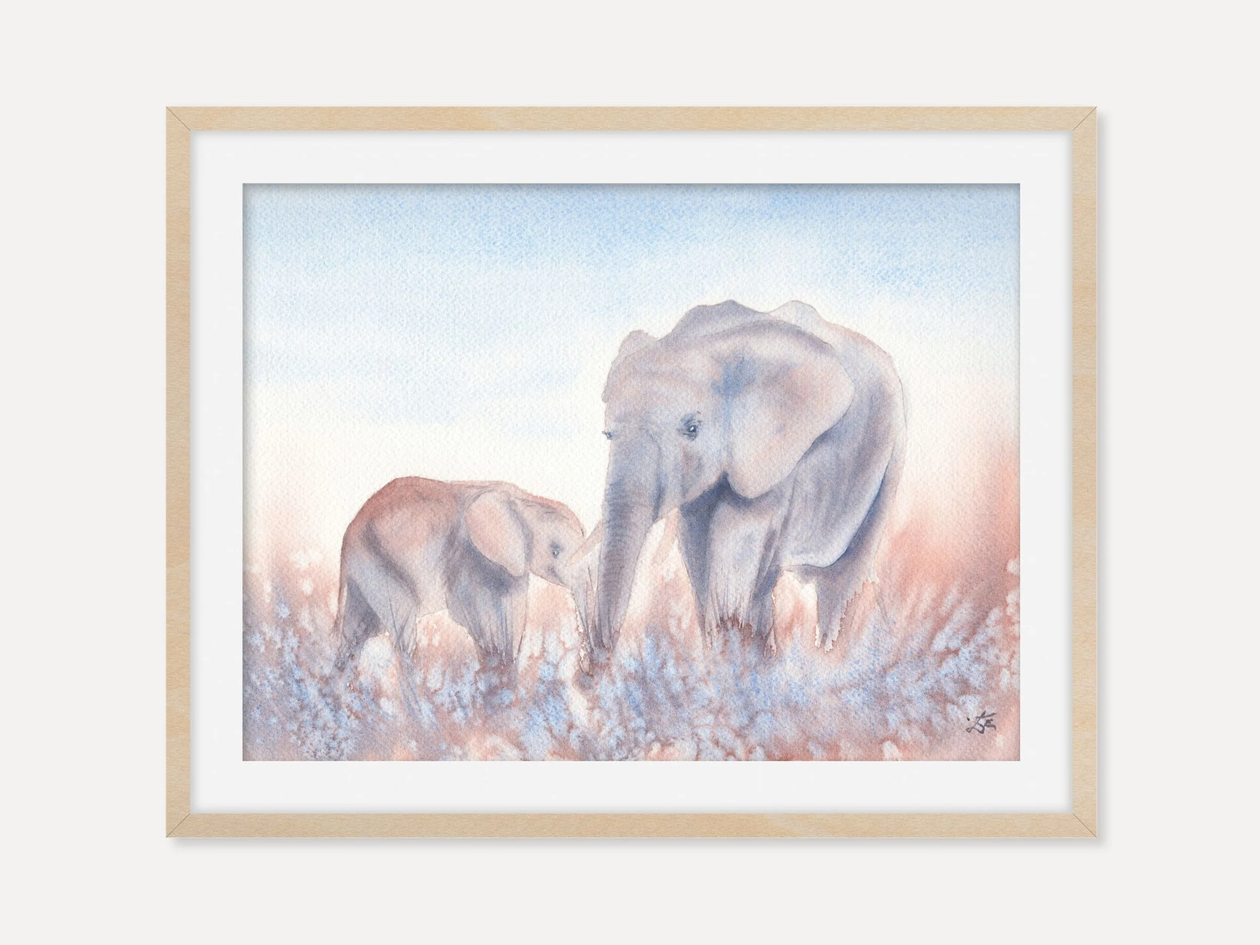 Mother and Baby Elephant - Art Print