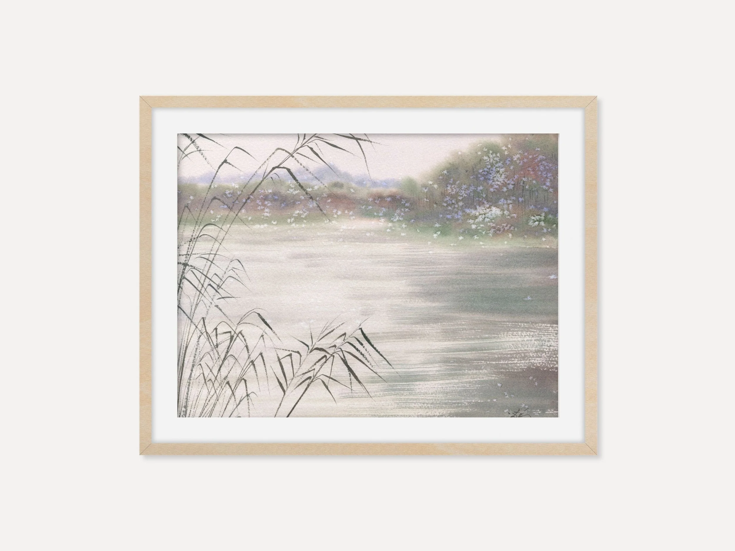 Dreamy Lake Landscape Art Print Soft Reeds and Calm Water Serene Nature Scene Poster 1.jpg