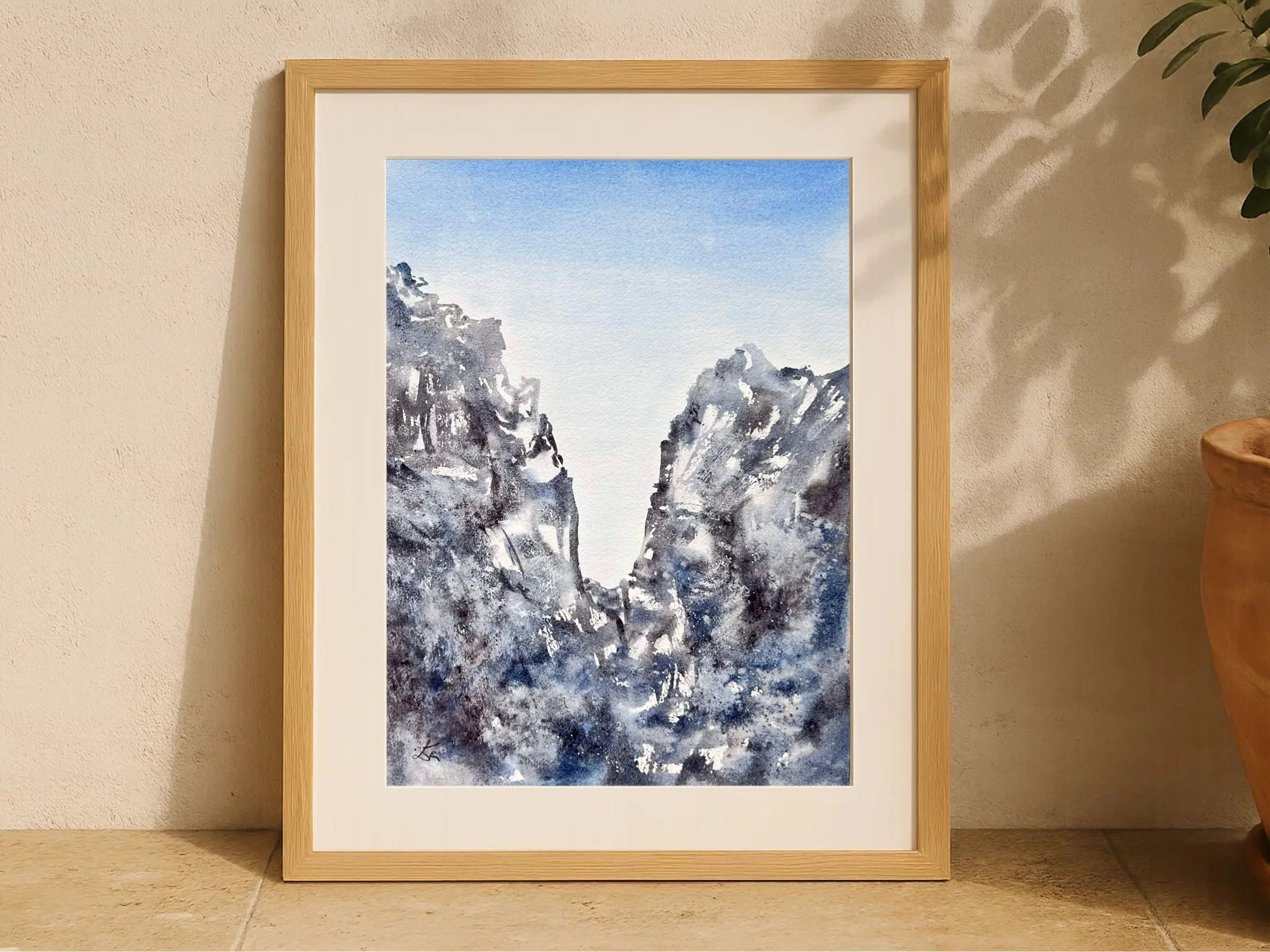Framed Closeup of A Breath of Fresh Air - Original Mountain Inspired Free Flow Watercolor Painting by Ralice Art