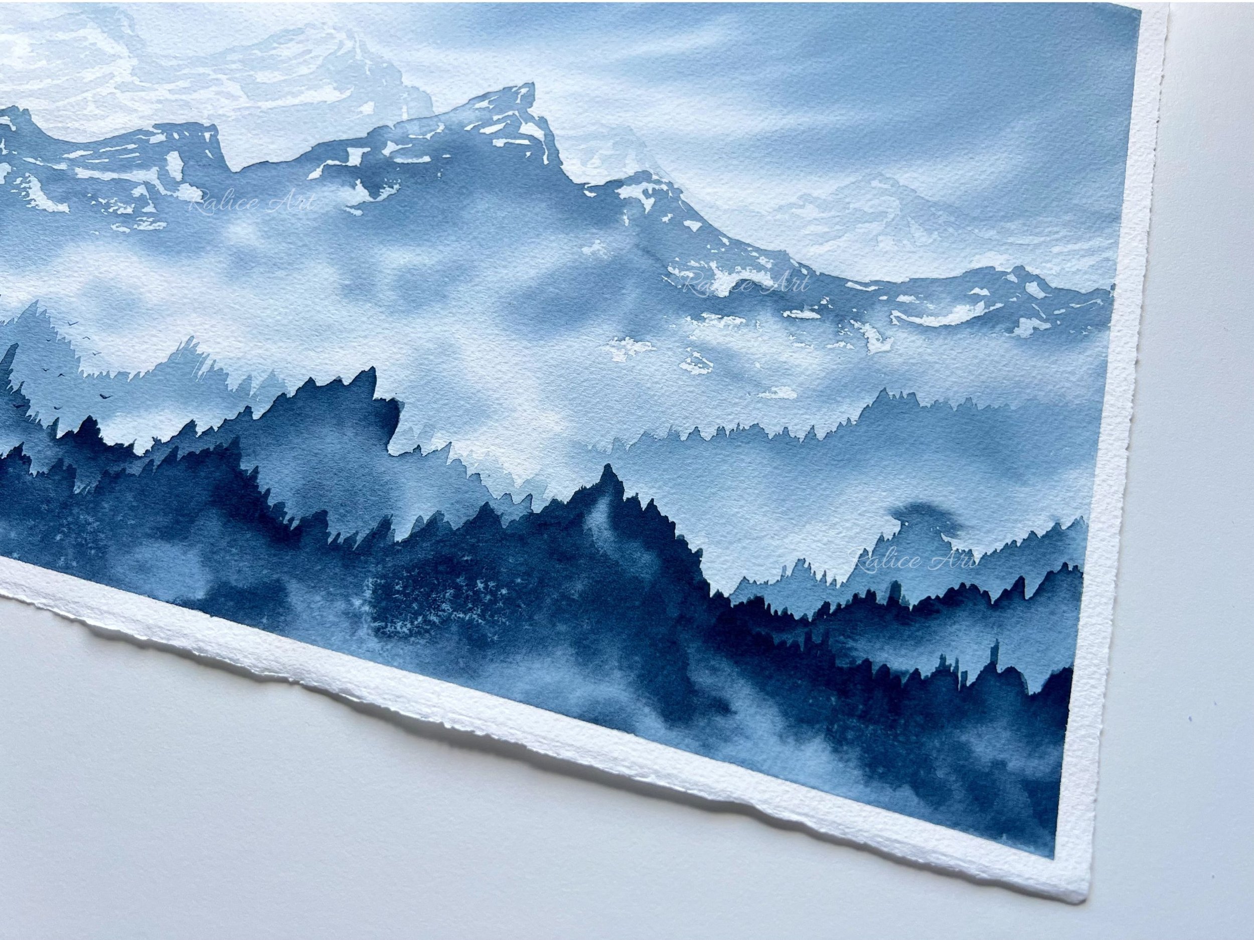 Misty Mountain Valley Original Watercolor Painting of a Misty Dreamy Forest Landscape Painting, Foggy Mountain Art, Nature Scenery Watercolour