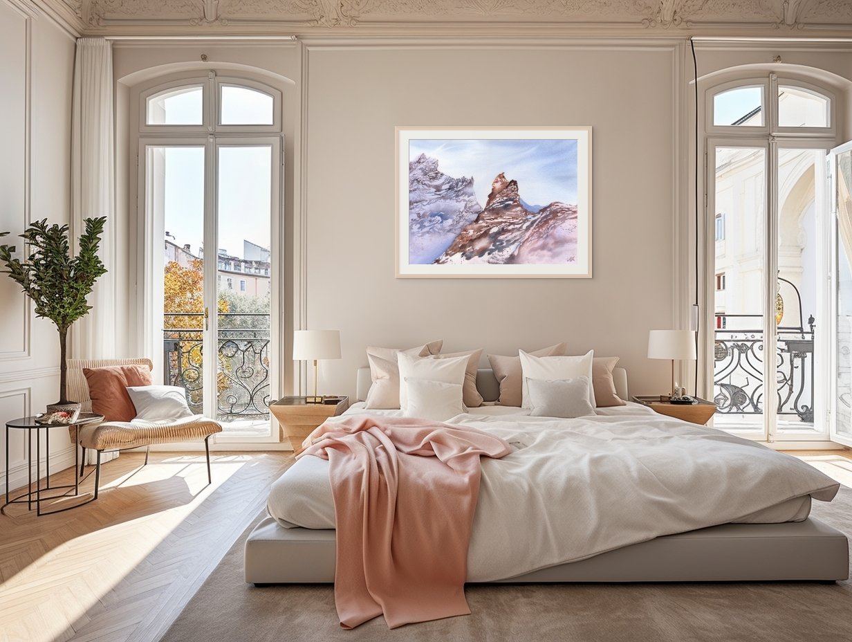 The Stone Warrior Giclee Fine Art Print Printed on Luxurious Gallery-Quality Matte Paper Framed Closeup in a Bedroom