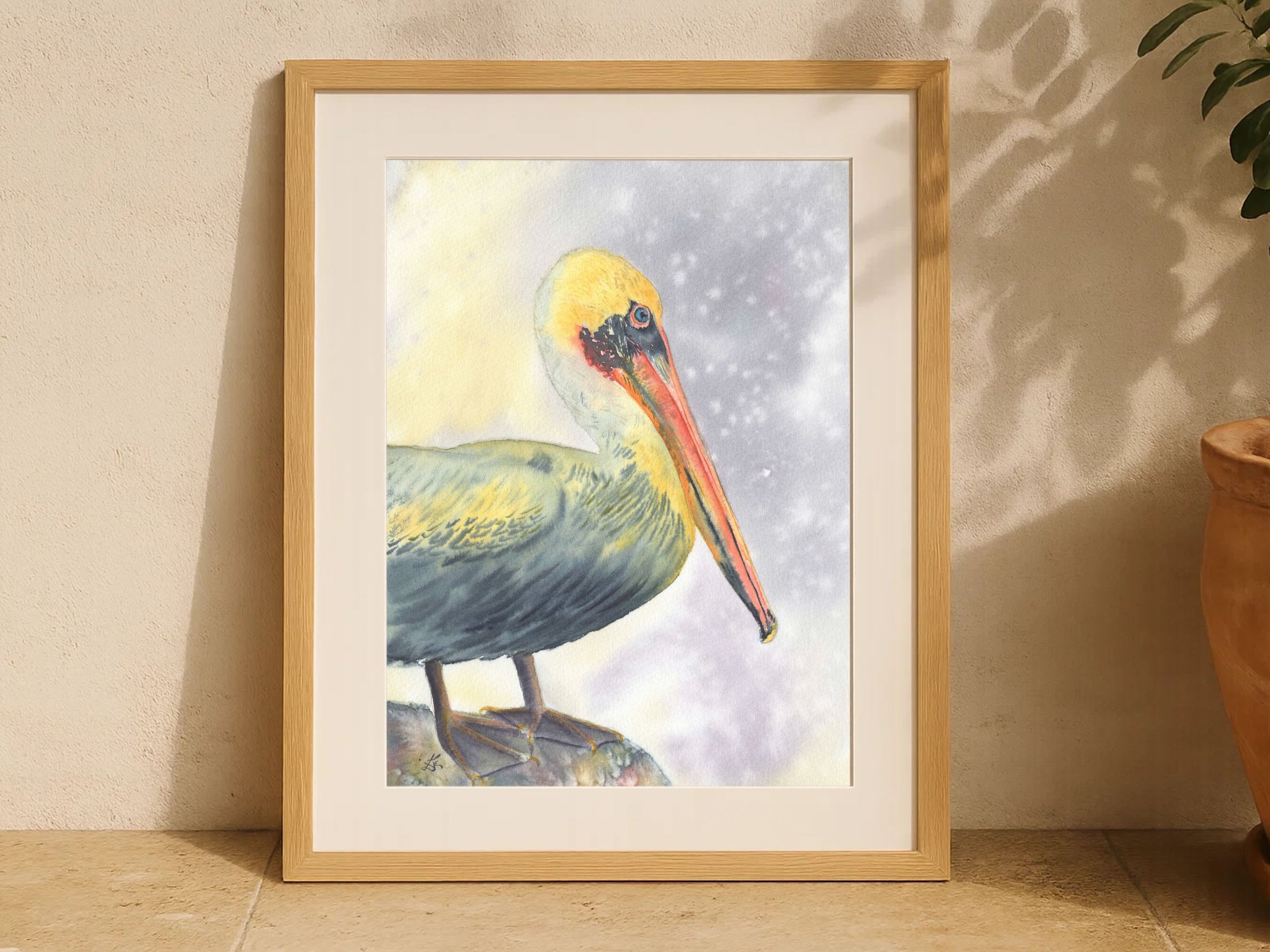 Brown Pelican Fine Art Print Coastal Bird Watercolor Wall Art Archival Giclee Print Beach House Decor Nature 6.jpg