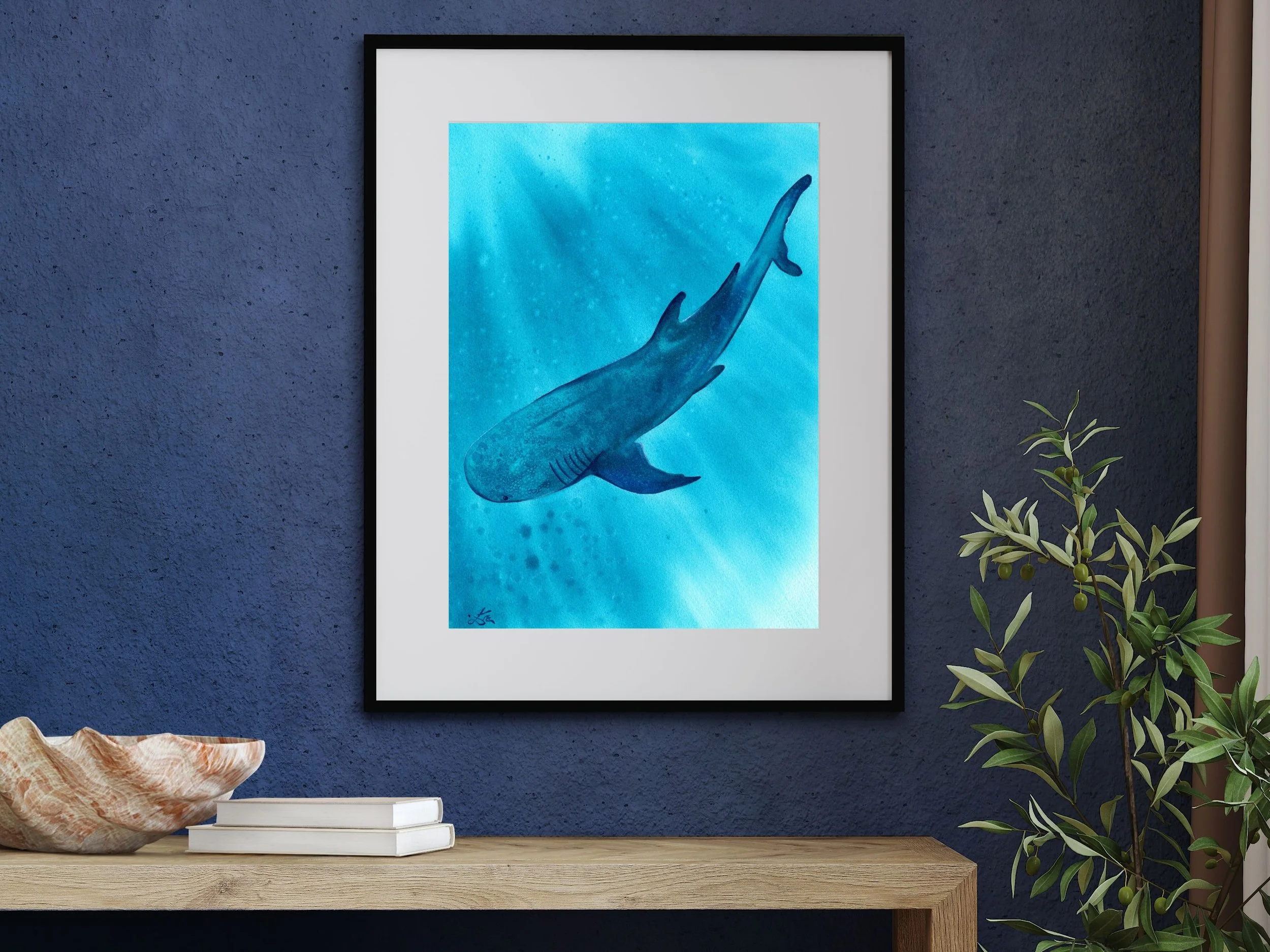 Whale Shark Fine Art Print, Ocean Marine Life Art, Deep Sea Creature for Kids bedroom 3.jpg