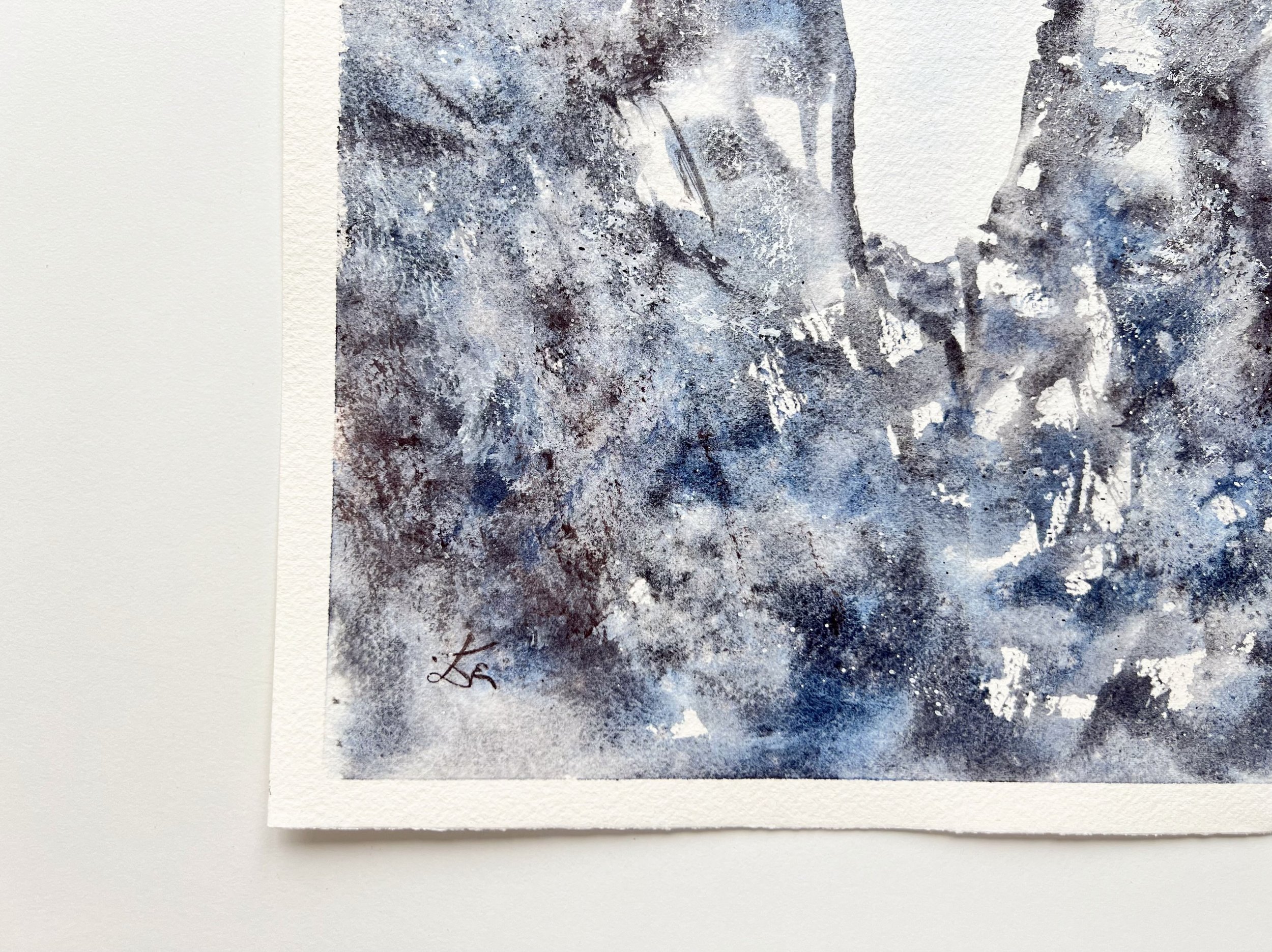 Closeup of A Breath of Fresh Air - Original Mountain Inspired Free Flow Watercolor Painting by Ralice Art