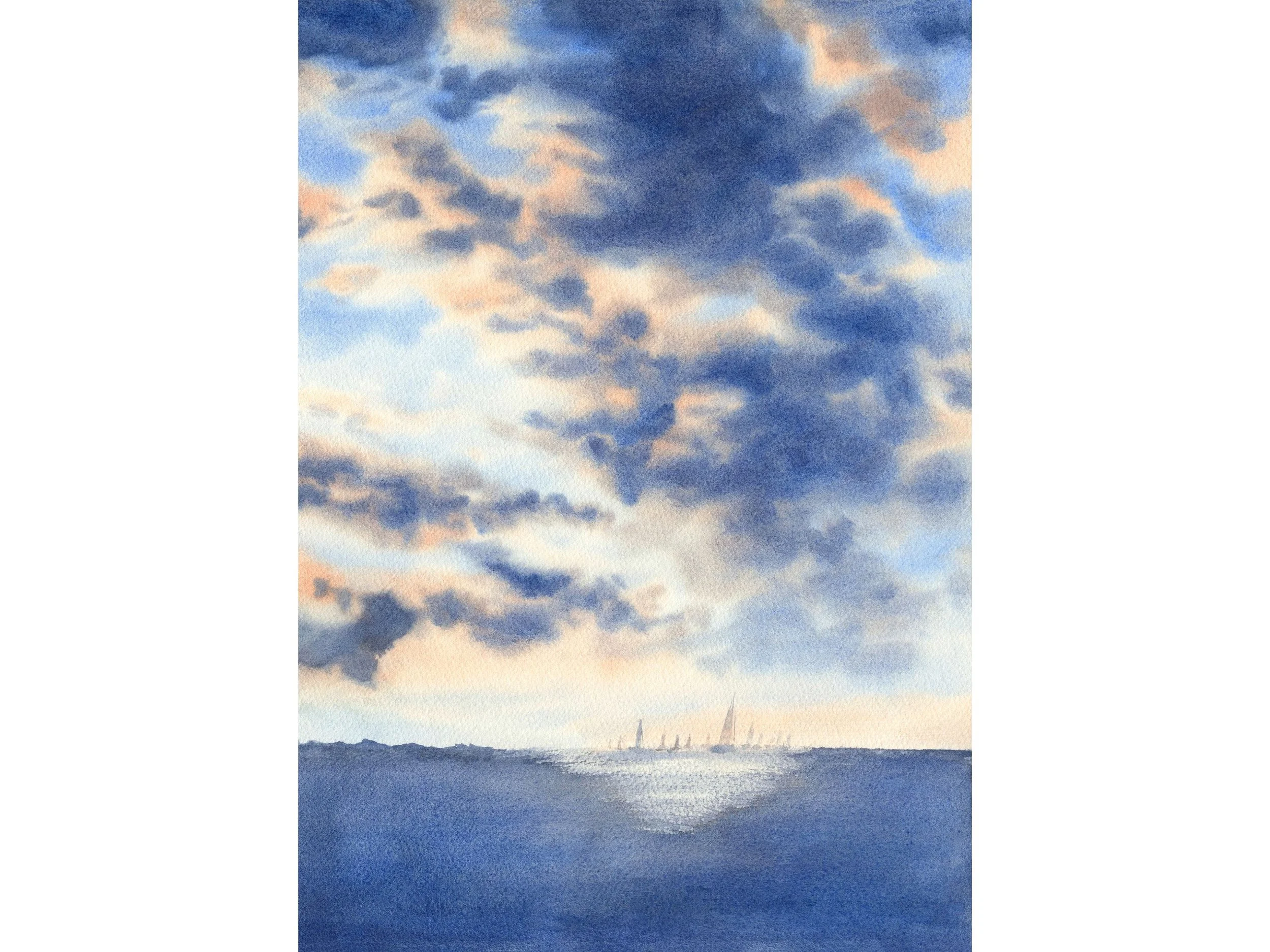 Stormy Sea Horizon Archival Art Print, Watercolor Ocean Painting Print, Sailboa.jpg