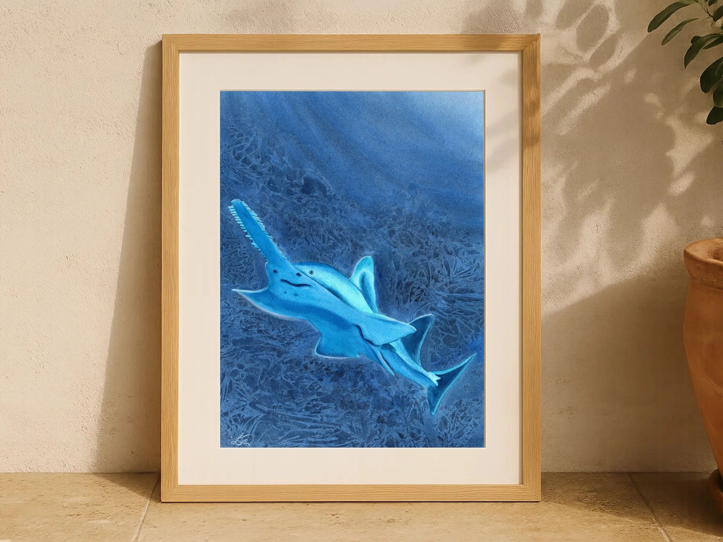 Glowing Sawfish Fine Art Print, Ocean Marine Life Art, Deep Sea Creature, Carpenter Shark for Kids 6.jpg