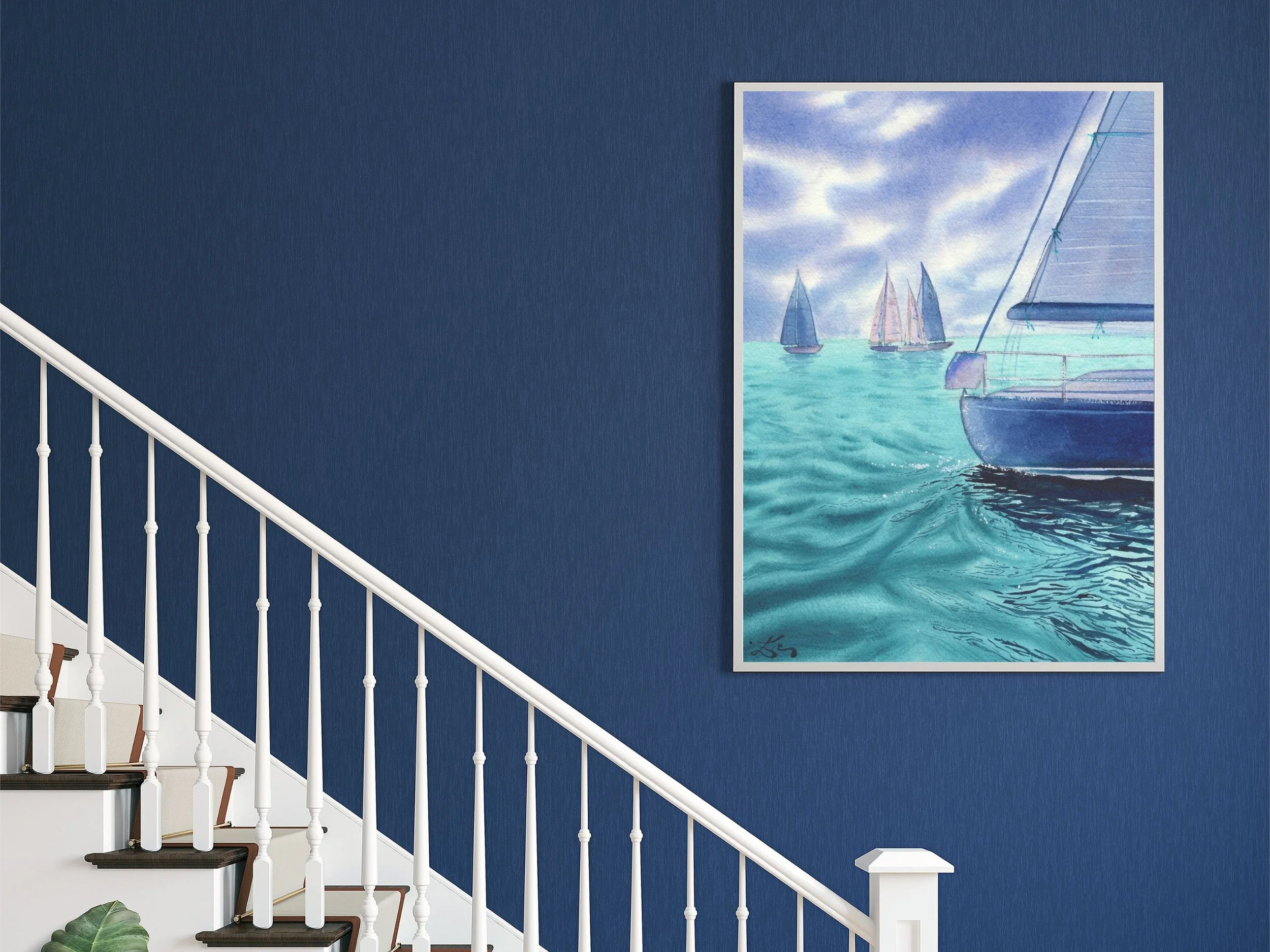 Sailing Regatta Archival Art Print, Watercolor Sailboat Art Poster 5.jpg