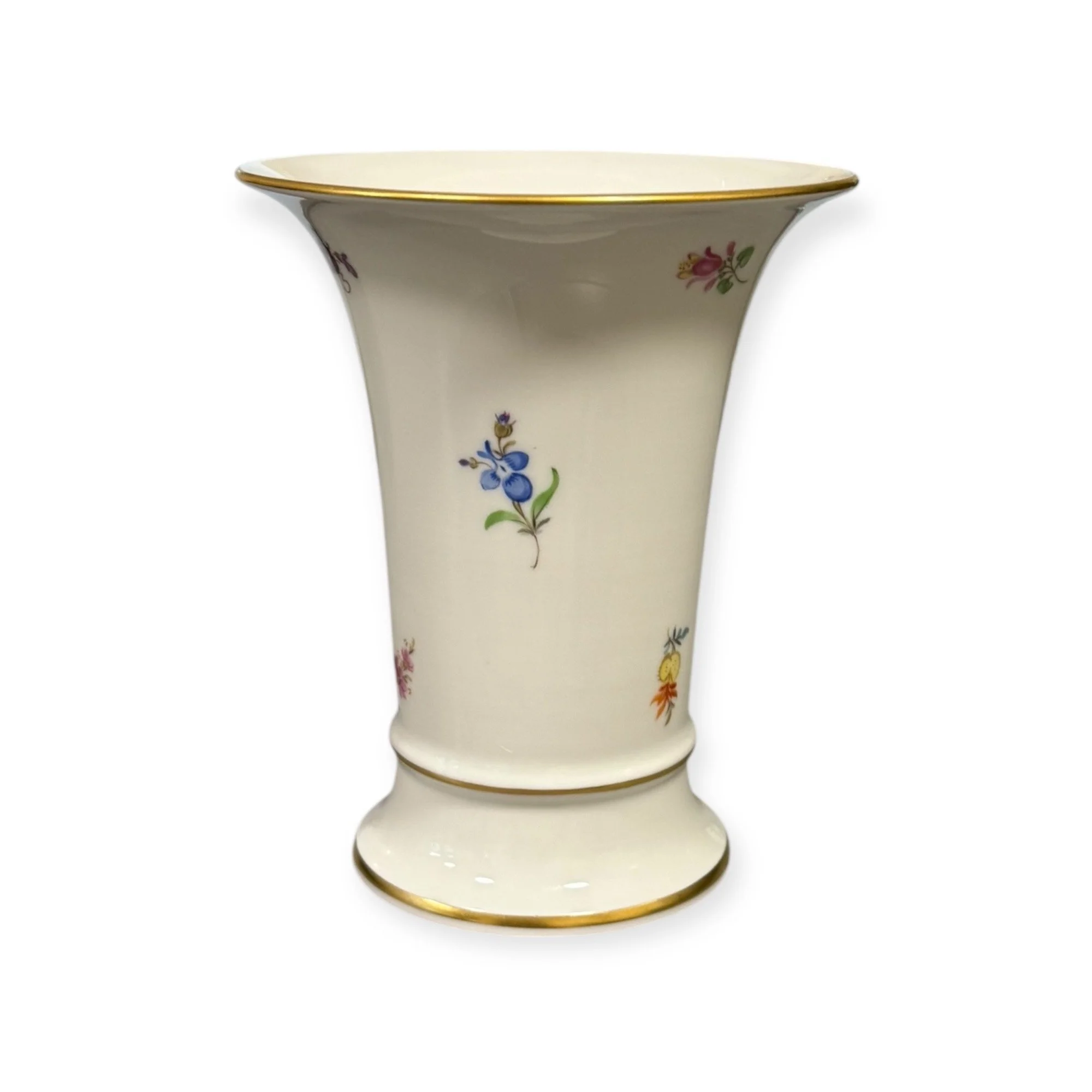 Meissen Porcelain Vase with Floral Sprigs & Gilt Rim  Germany, c.1950s