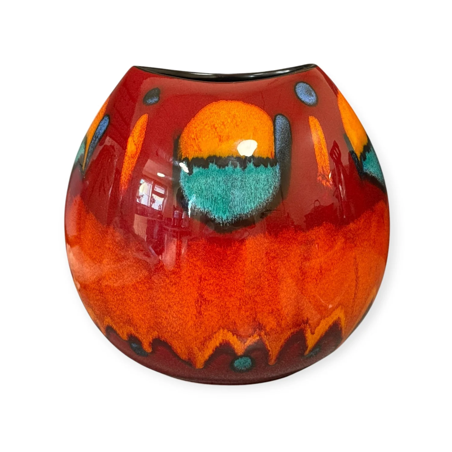 Vintage Poole Pottery Delphis Vase – Abstract Red & Orange Drip