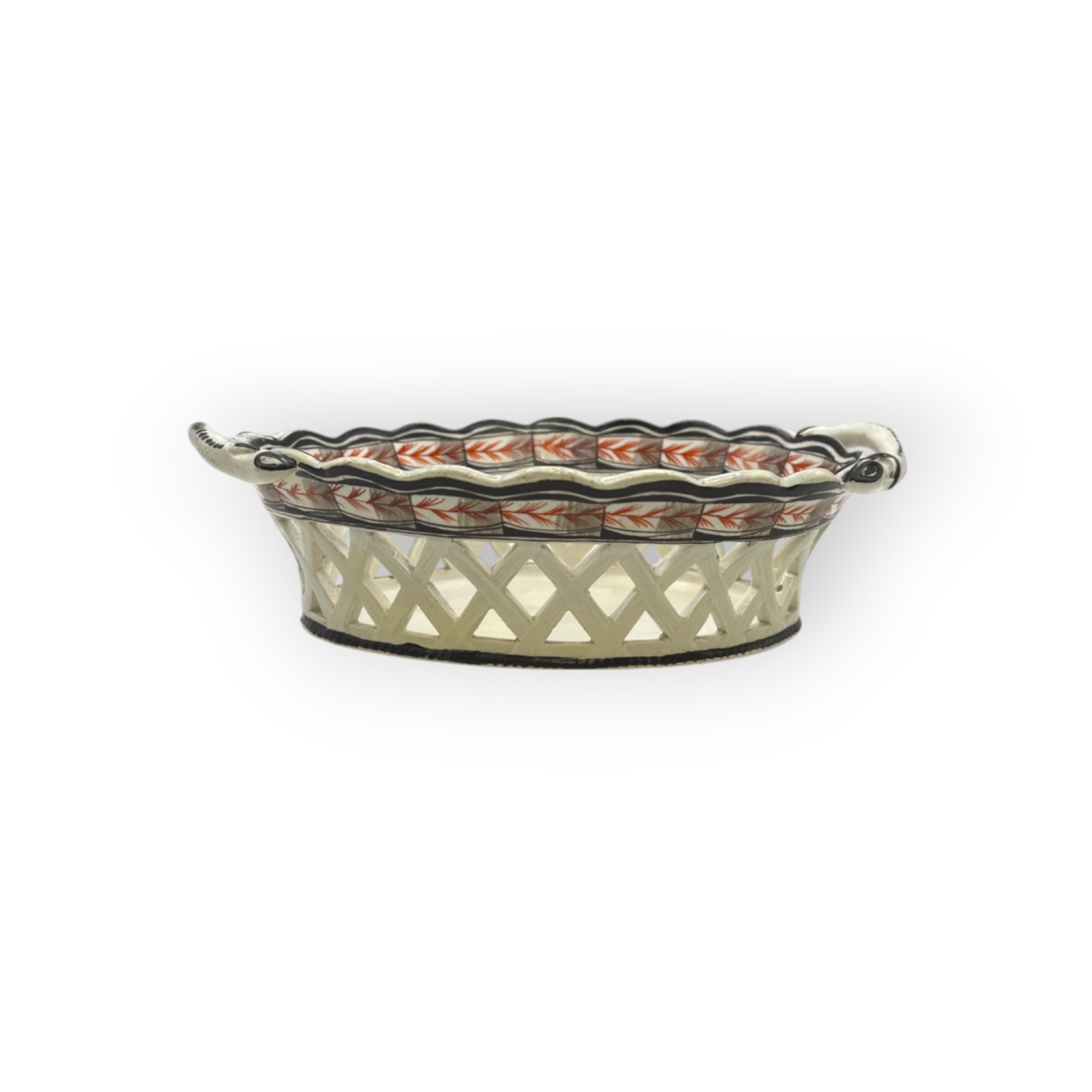Spode Pierced Cream Over Ware Chestnut Basket with a Line and Feather Boarder c1780