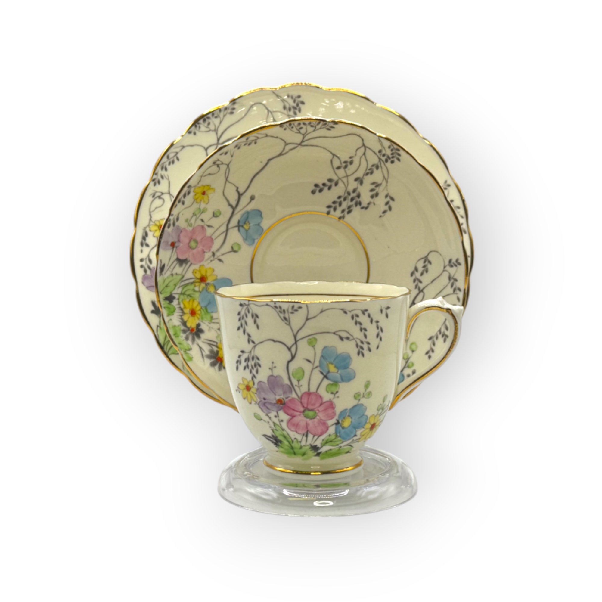 Vintage Plant Tuscan China Trio Tea Cup, Saucer & Tea Plate Hand Painted Pattern 4511A