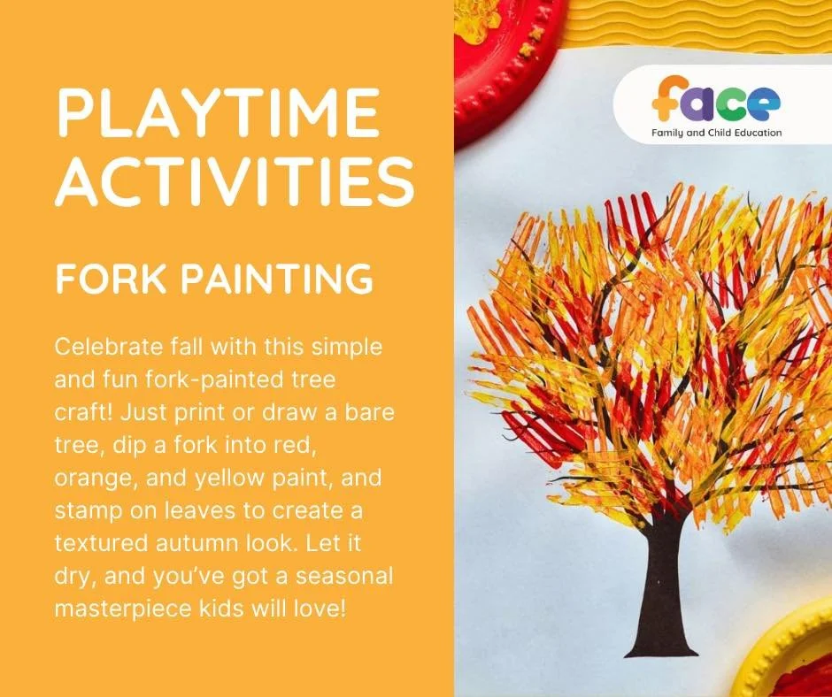 🍁🎨 Fall Fun with Fork Painting! 🎨🍁

Turn a simple plastic fork into a paintbrush and create your very own autumn masterpiece! By dipping a plastic fork into red, orange, and yellow paint, kids can stamp on leaves to make a textured fall tree that
