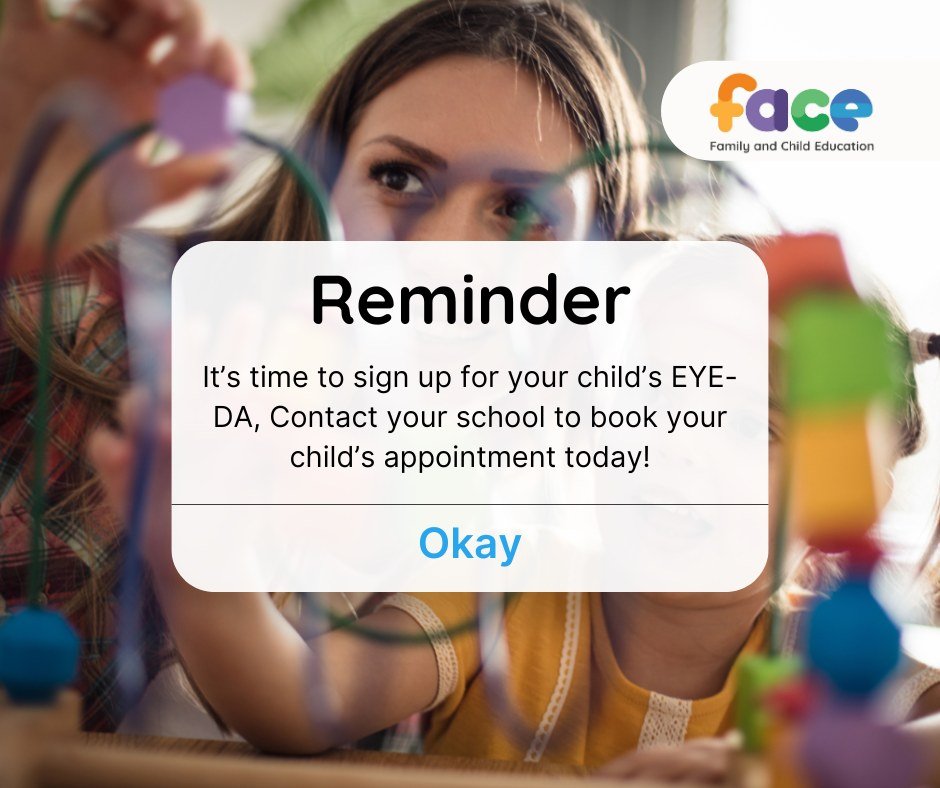Reminder! 📢
It’s time to sign up for your child’s EYE-DA assessment.
The EYE-DA helps educators and caregivers understand your child’s development before they begin kindergarten — setting them up for success from day one! ?