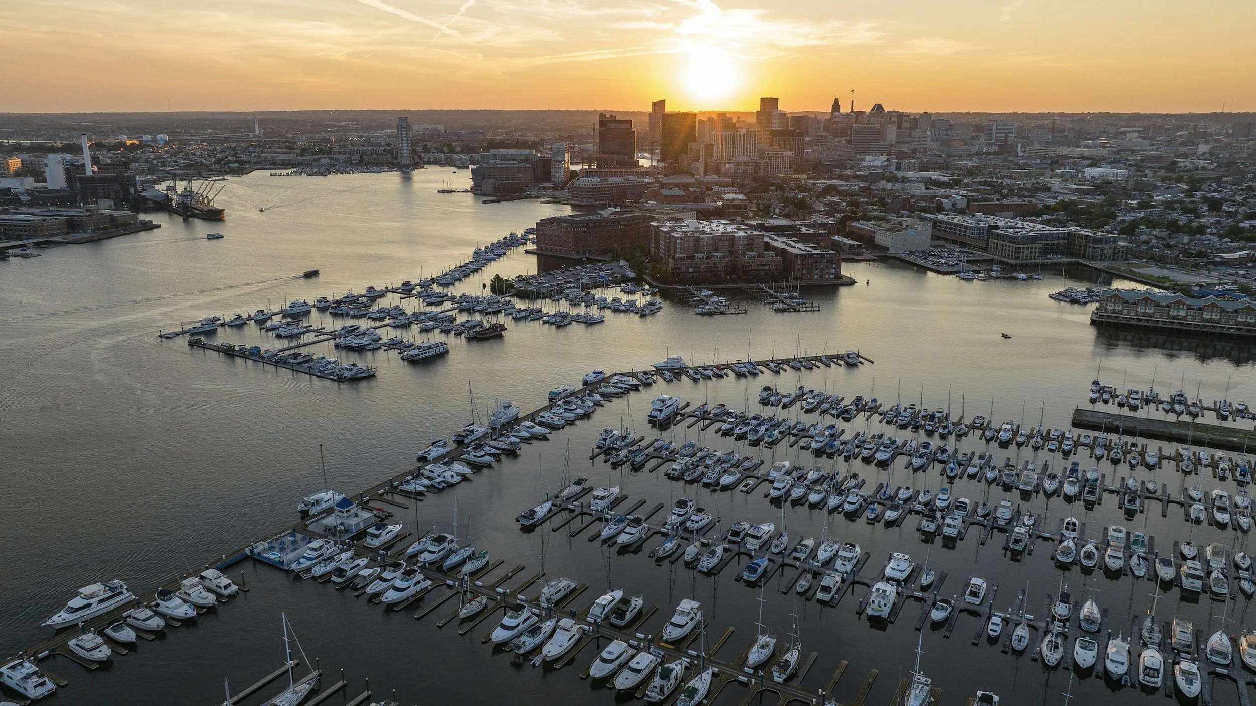Sunrise over Baltimore and the city's inner harbor