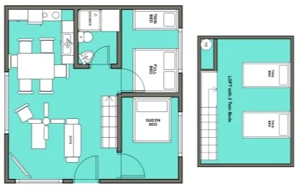Log Cabin 4 & 5 layout at holiday hills resort on lake barkley near land between the lakes