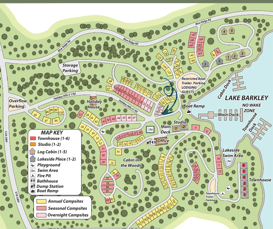 Holiday Hills Resort Map on Lake Barkley near Land Between the lakes