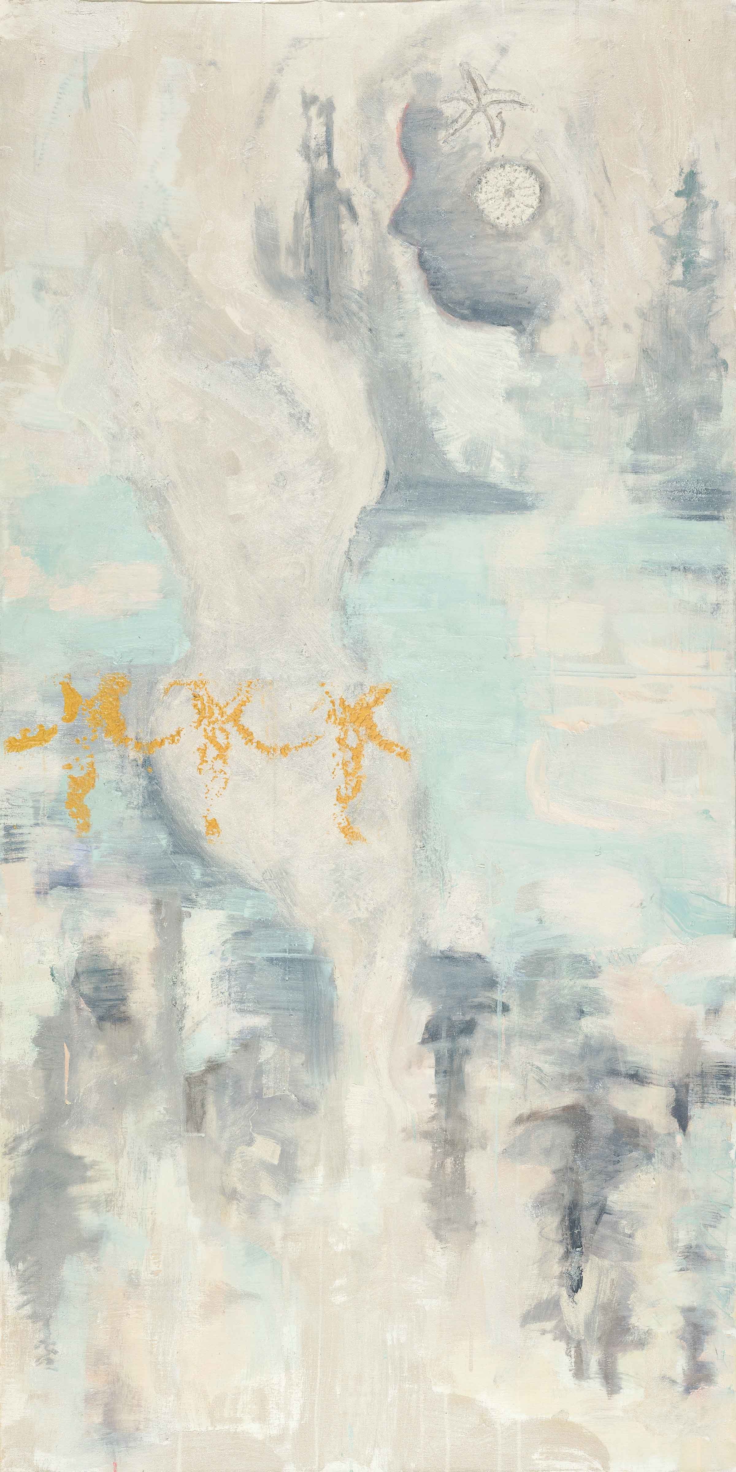 Title: I never wink back at fireflies, I’m beginning to see the light 
Date: 2019 
Medium: oil on Belgium linen canvas 
Dimensions: 3 x 6 ft x 1.25 in 