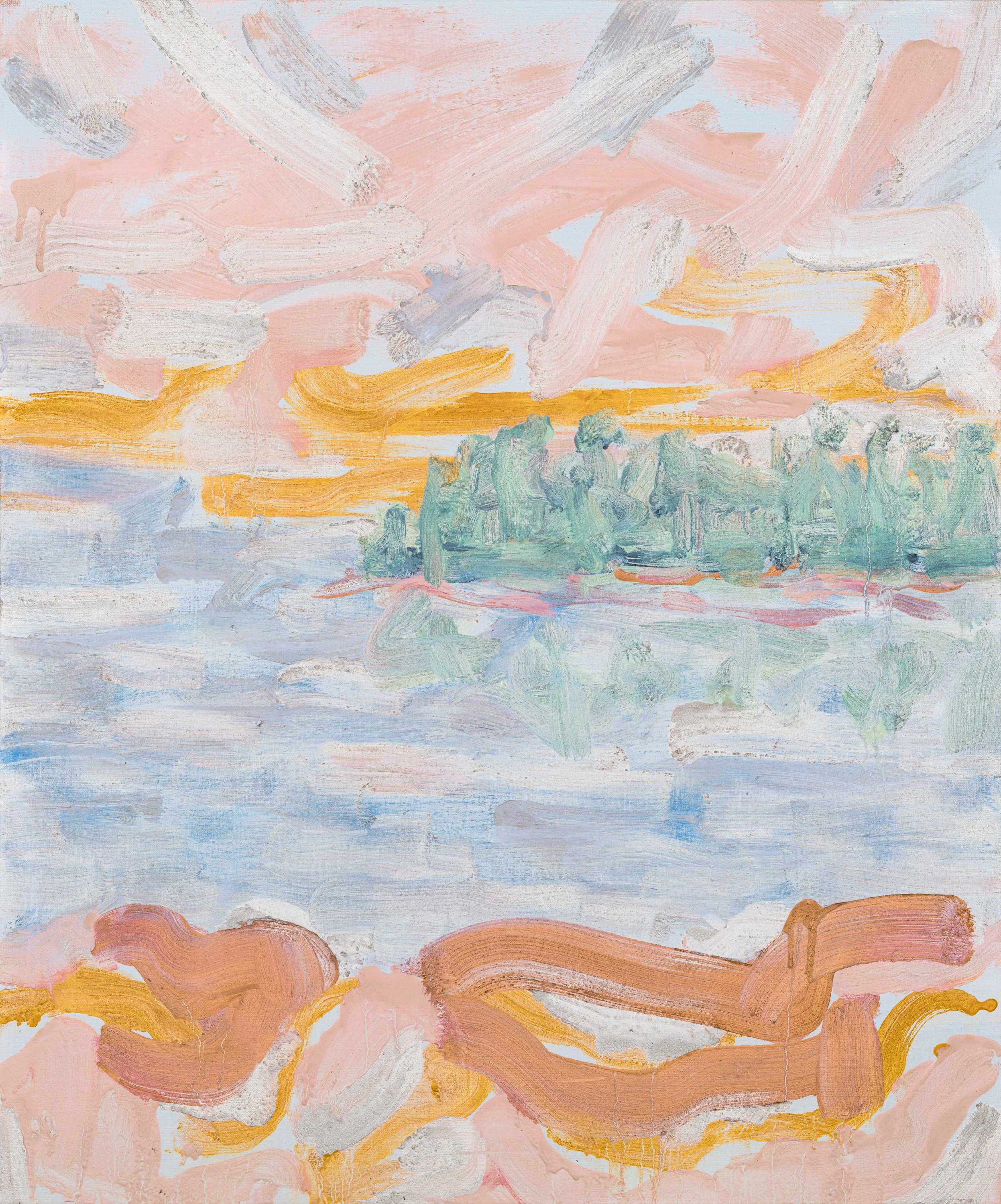Title: Golden Reflection Two 
Date: 2023 
Medium: oil on Belgium linen canvas 
Dimensions: 30 x 36 in 