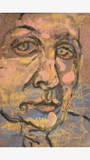 Title: Self Portrait 
Date: 2022 
Medium: acrylic on cardstock postcard 
Dimensions: 4 x 6”