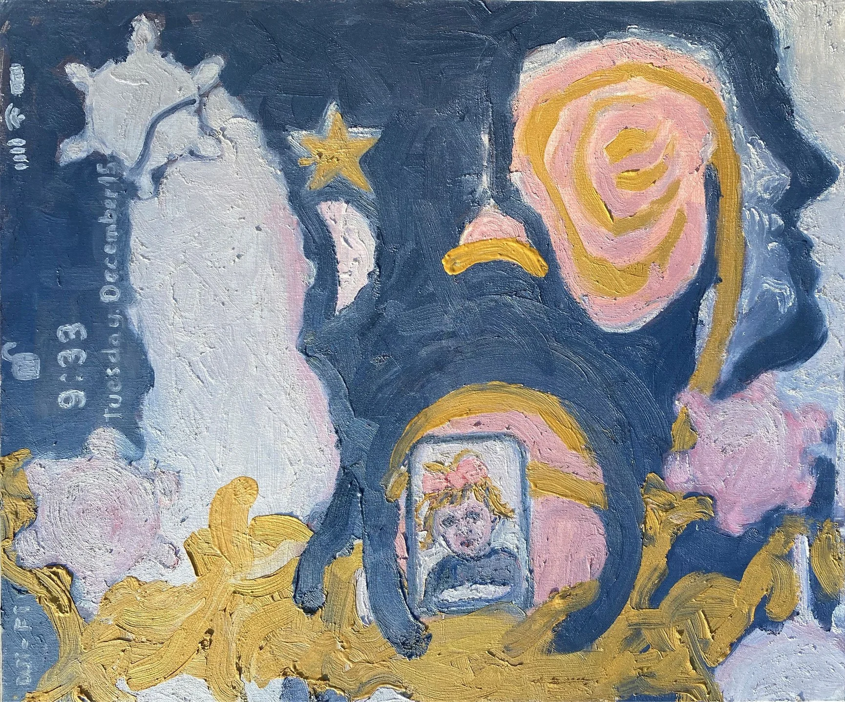 Title: Stars Fading But I Linger On Dear 
Date: 2020 
Medium: oil on Belgium linen canvas 
Dimensions: 36 x 30 x 1 in 